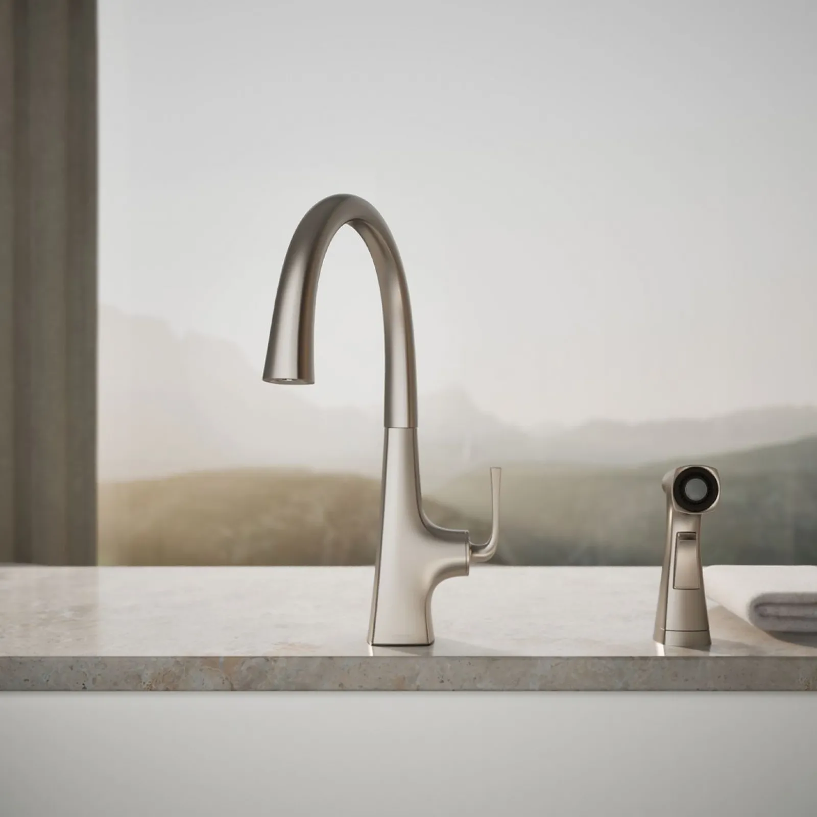 Single-handle kitchen sink faucet with two-function side sprayer^Kohler Hot