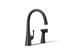 Single-handle kitchen sink faucet with two-function side sprayer^Kohler Hot