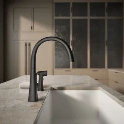 Single-handle kitchen sink faucet with two-function side sprayer^Kohler Hot