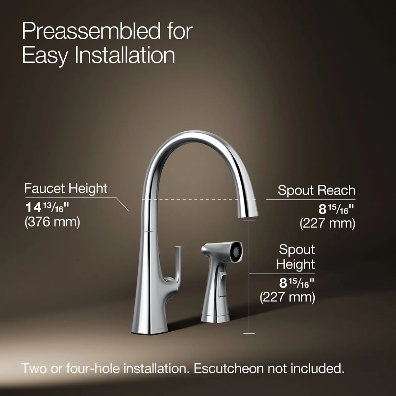 Single-handle kitchen sink faucet with two-function side sprayer^Kohler Hot
