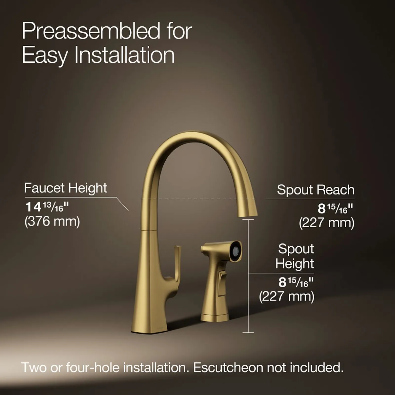 Single-handle kitchen sink faucet with two-function side sprayer^Kohler Hot