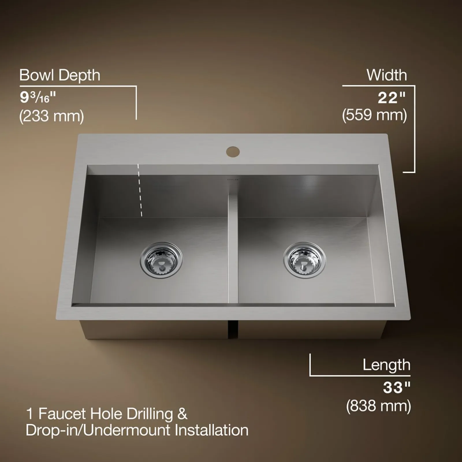 Smart Divide® 33" top-/undermount double-bowl workstation kitchen sink^Kohler Online
