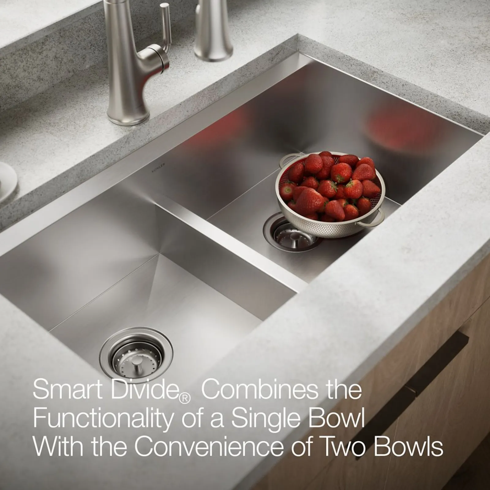 Smart Divide® 33" top-/undermount double-bowl workstation kitchen sink^Kohler Online