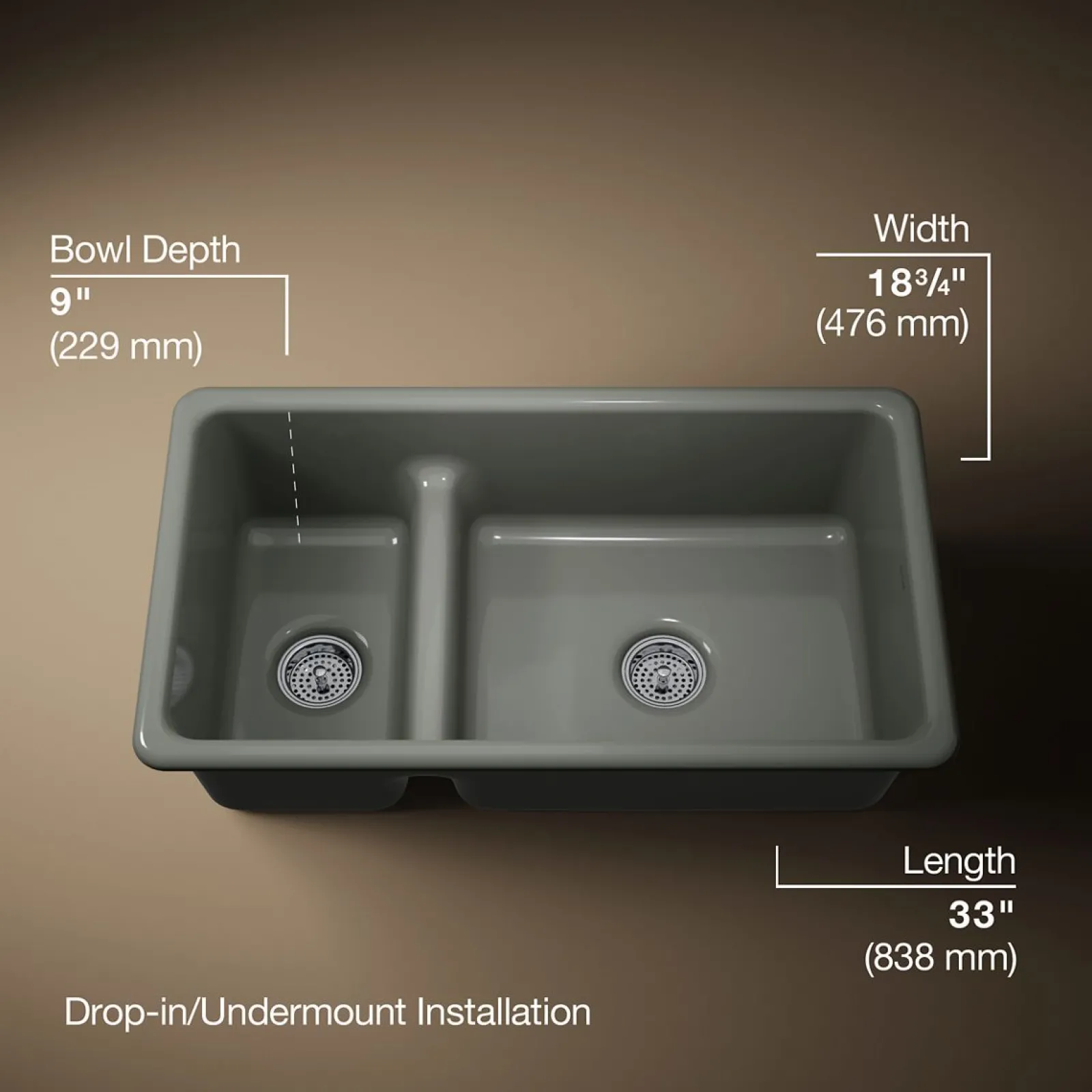 Smart Divide® 33" top-/undermount double-bowl kitchen sink^Kohler Outlet
