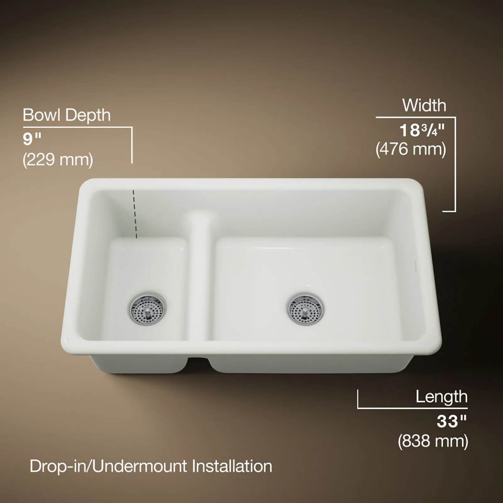 Smart Divide® 33" top-/undermount double-bowl kitchen sink^Kohler Outlet