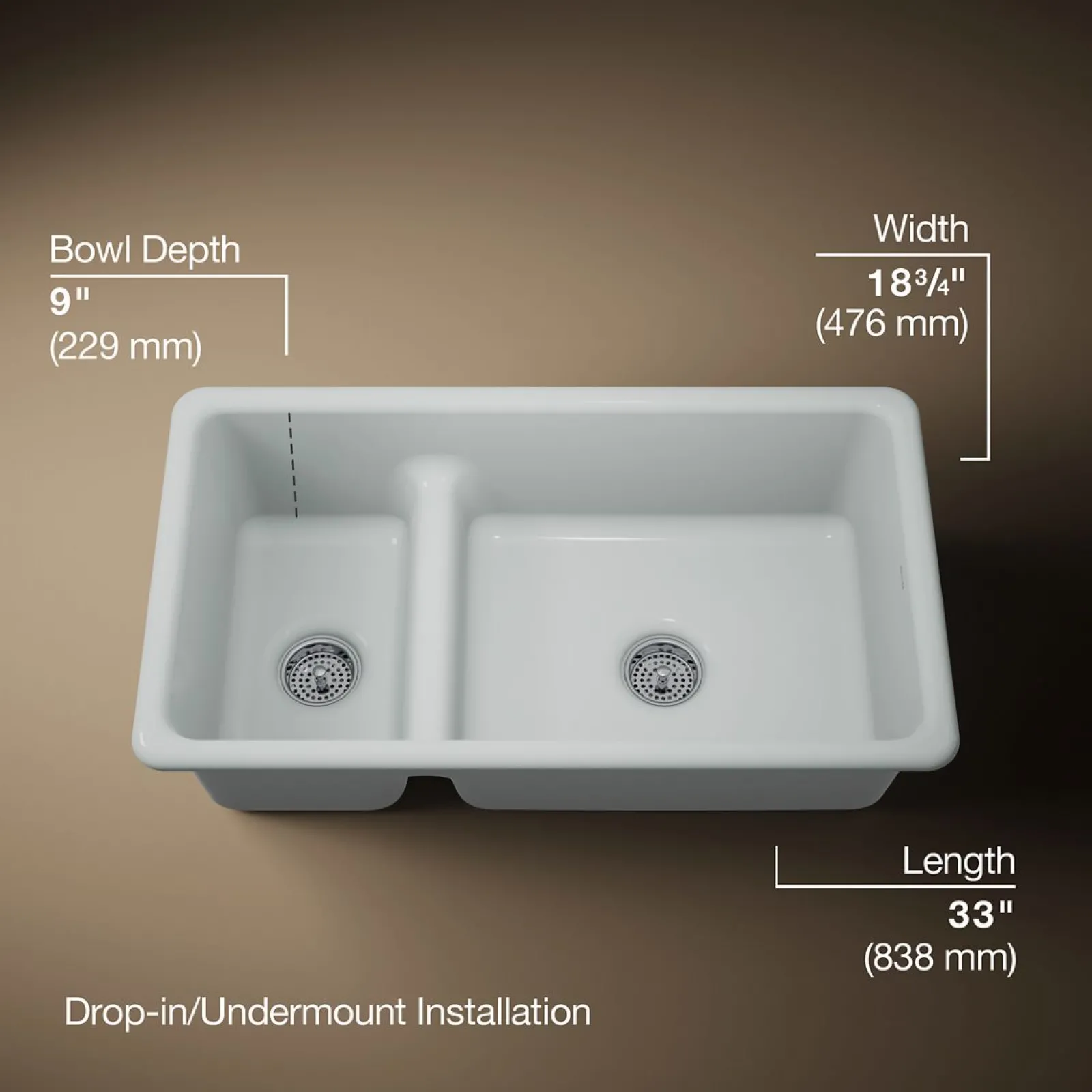 Smart Divide® 33" top-/undermount double-bowl kitchen sink^Kohler Outlet