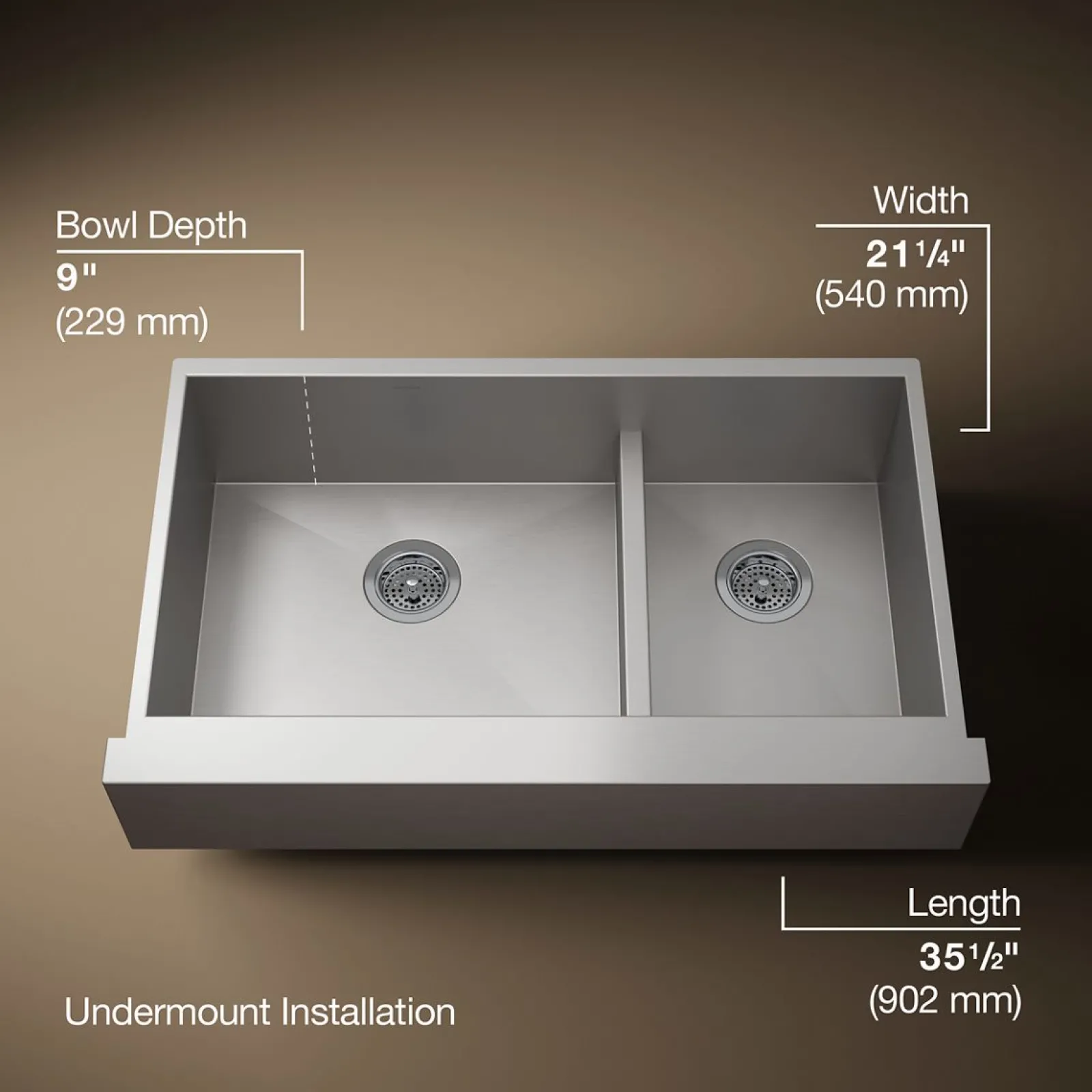 Smart Divide® 35-1/2" undermount double-bowl farmhouse kitchen sink^Kohler Best