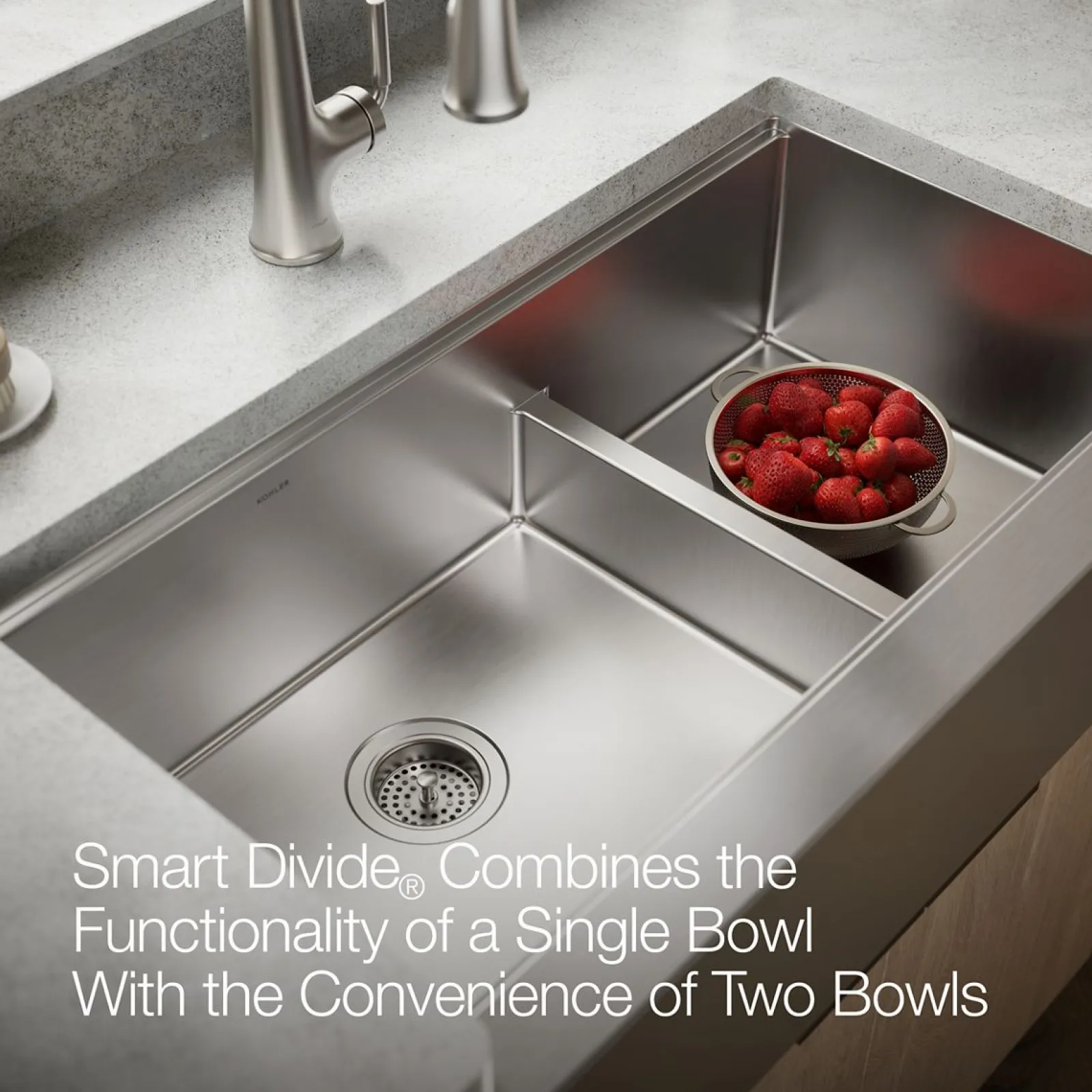 Smart Divide® 35-1/2” undermount double-bowl farmhouse workstation kitchen sink^Kohler Hot