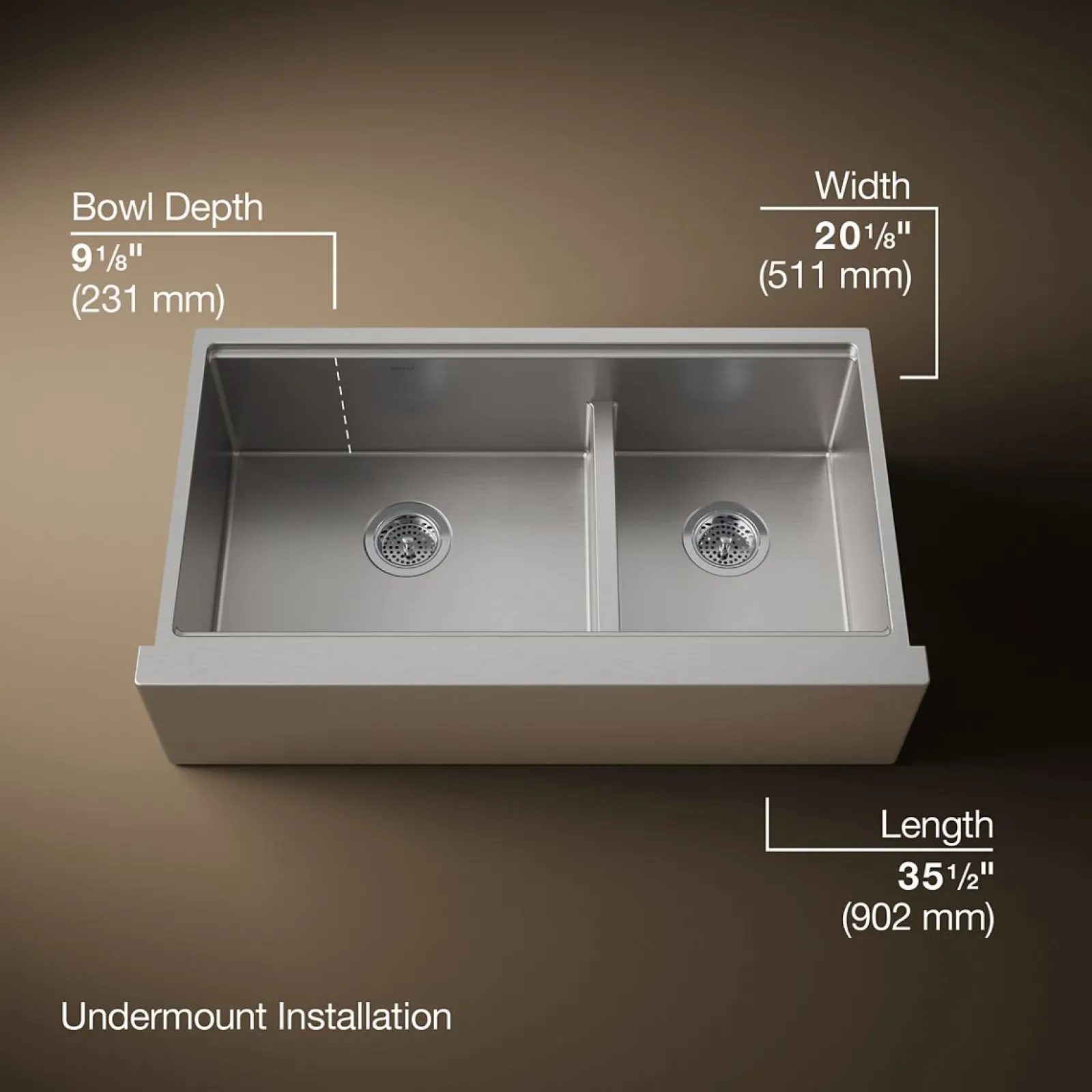 Smart Divide® 35-1/2” undermount double-bowl farmhouse workstation kitchen sink^Kohler Hot