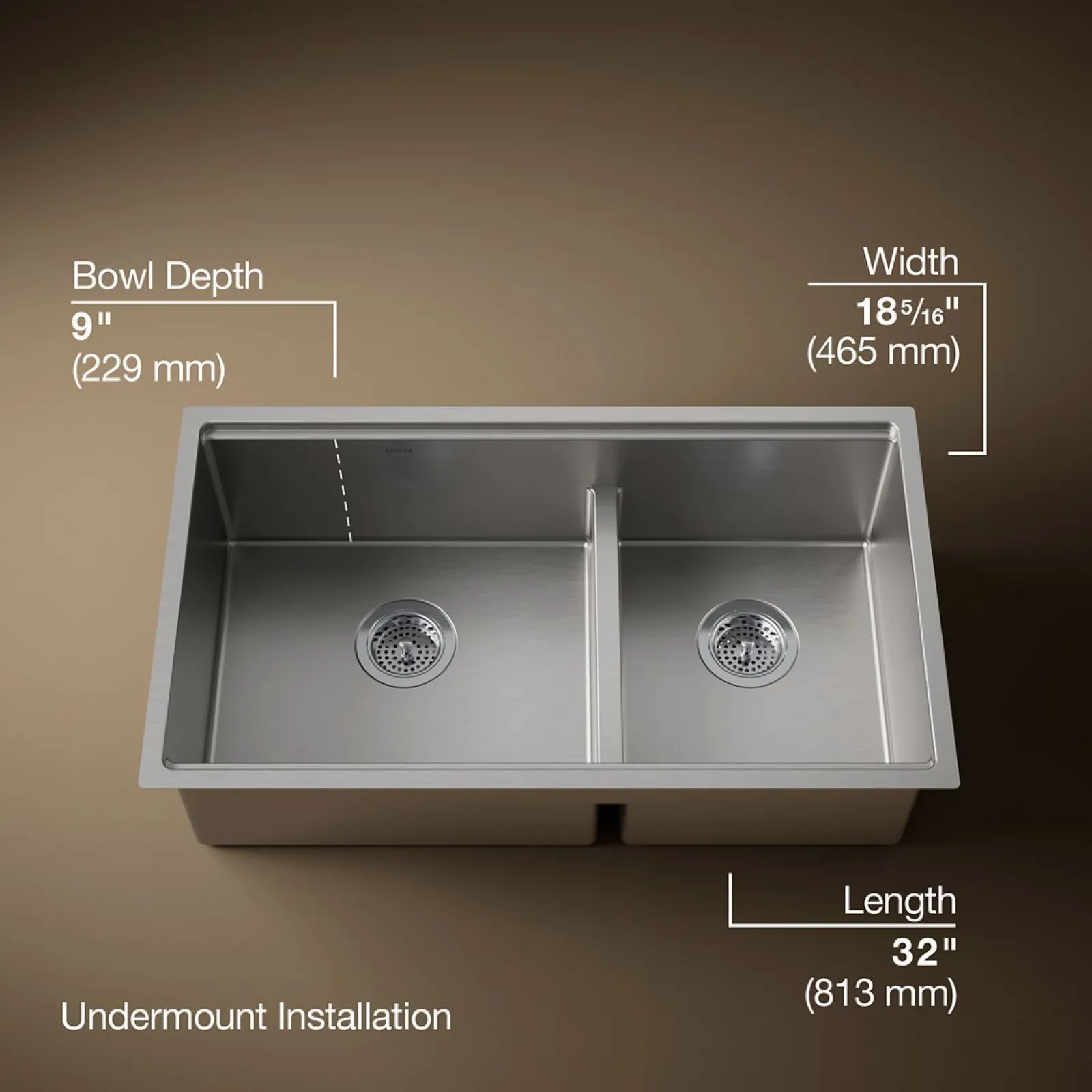 Smart Divide® 32" undermount double-bowl workstation kitchen sink^Kohler Hot