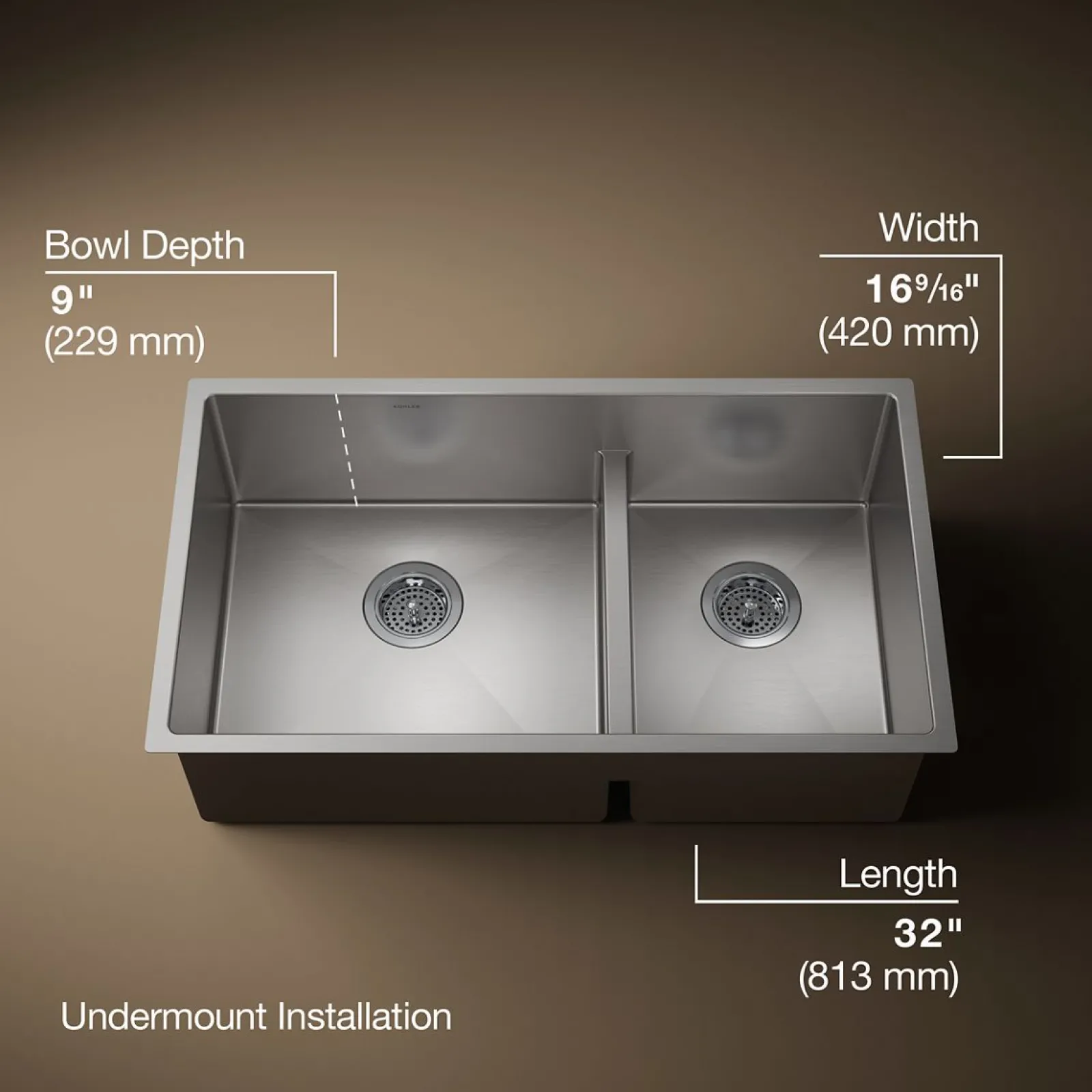 Smart Divide® 32" undermount double-bowl kitchen sink^Kohler