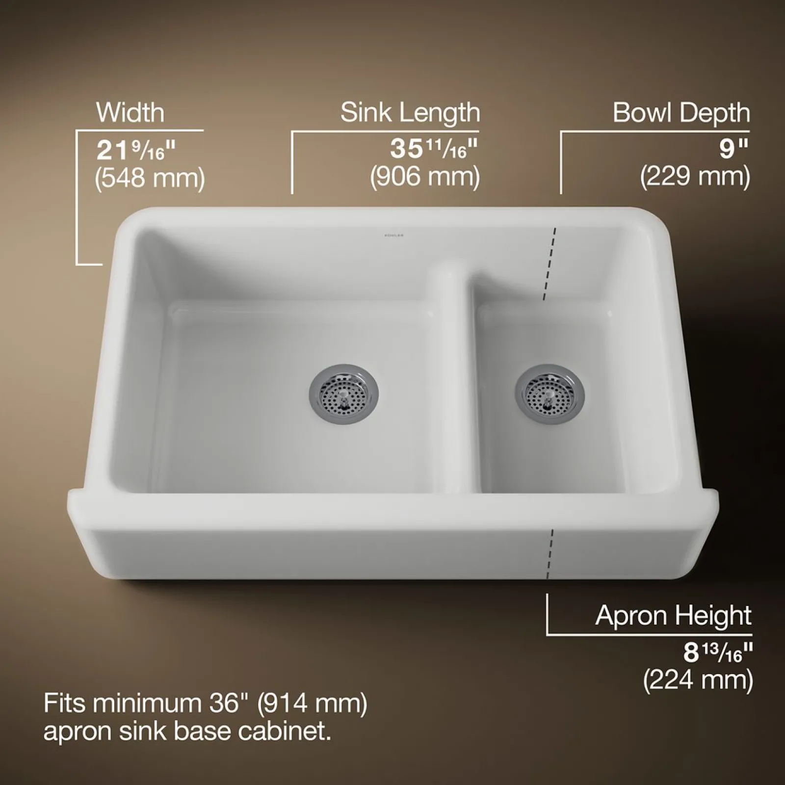 Smart Divide® 35-3/4" undermount double-bowl farmhouse kitchen sink^Kohler Outlet