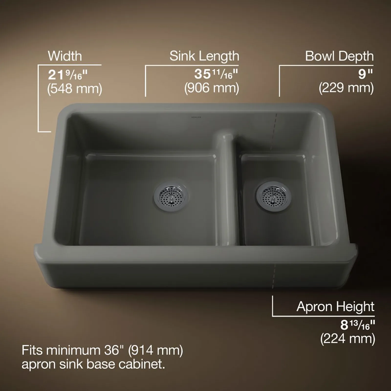 Smart Divide® 35-3/4" undermount double-bowl farmhouse kitchen sink^Kohler Outlet