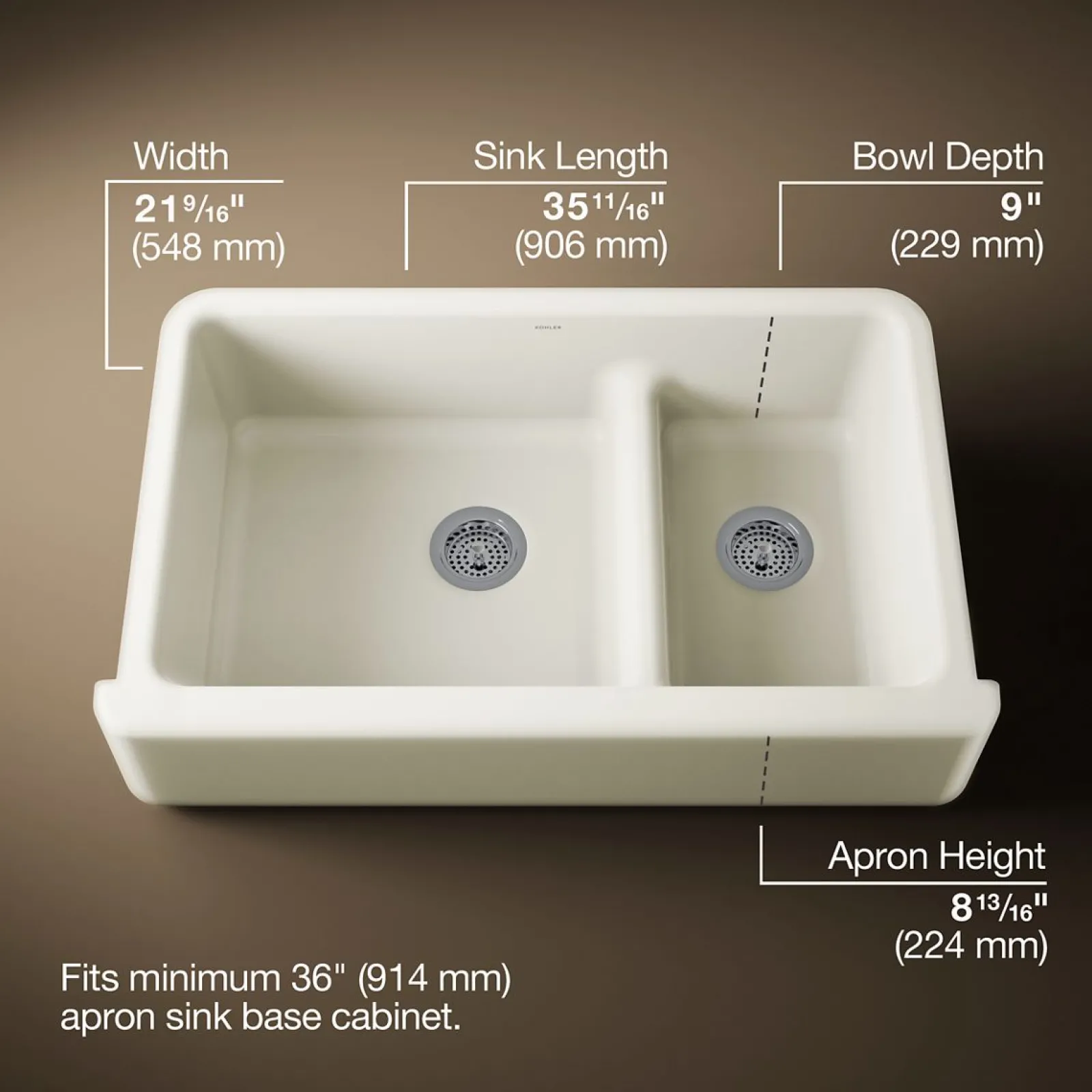 Smart Divide® 35-3/4" undermount double-bowl farmhouse kitchen sink^Kohler Outlet