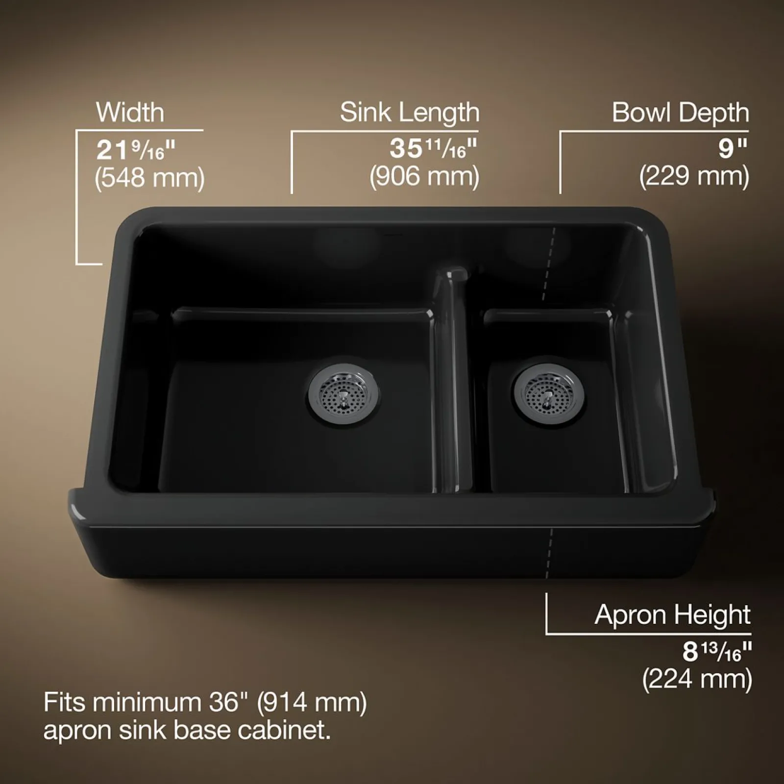Smart Divide® 35-3/4" undermount double-bowl farmhouse kitchen sink^Kohler Outlet