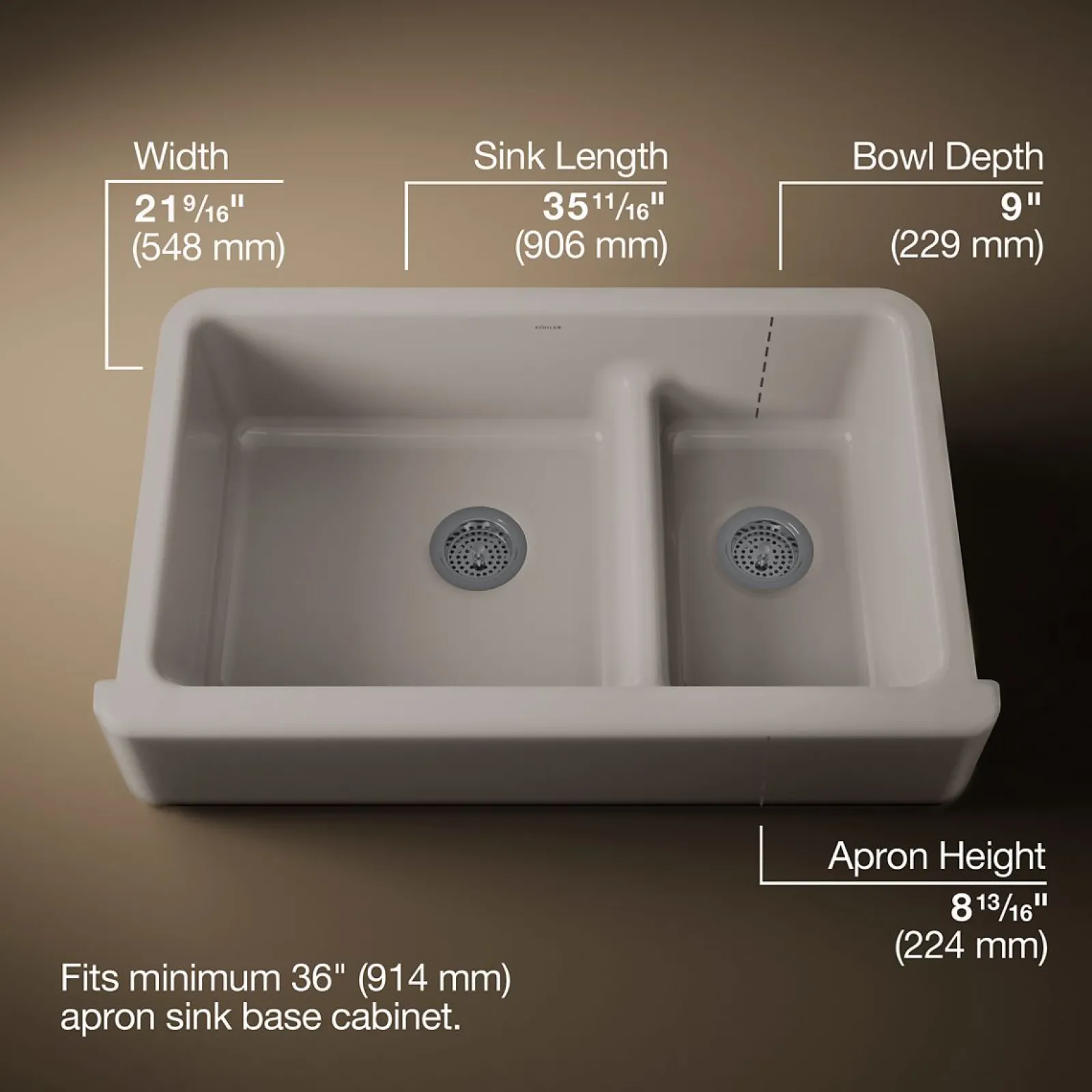 Smart Divide® 35-3/4" undermount double-bowl farmhouse kitchen sink^Kohler Outlet