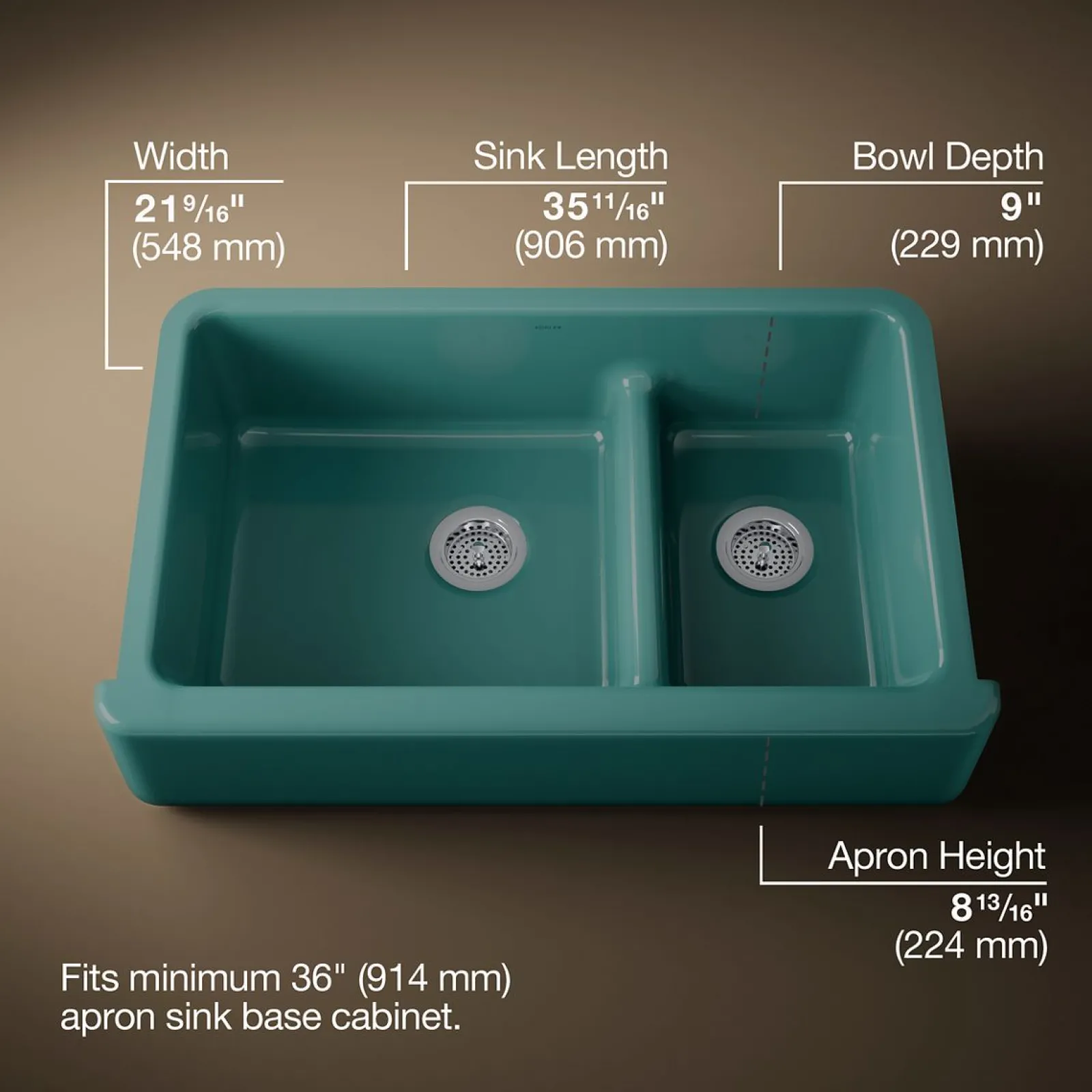Smart Divide® 35-3/4" undermount double-bowl farmhouse kitchen sink^Kohler Outlet