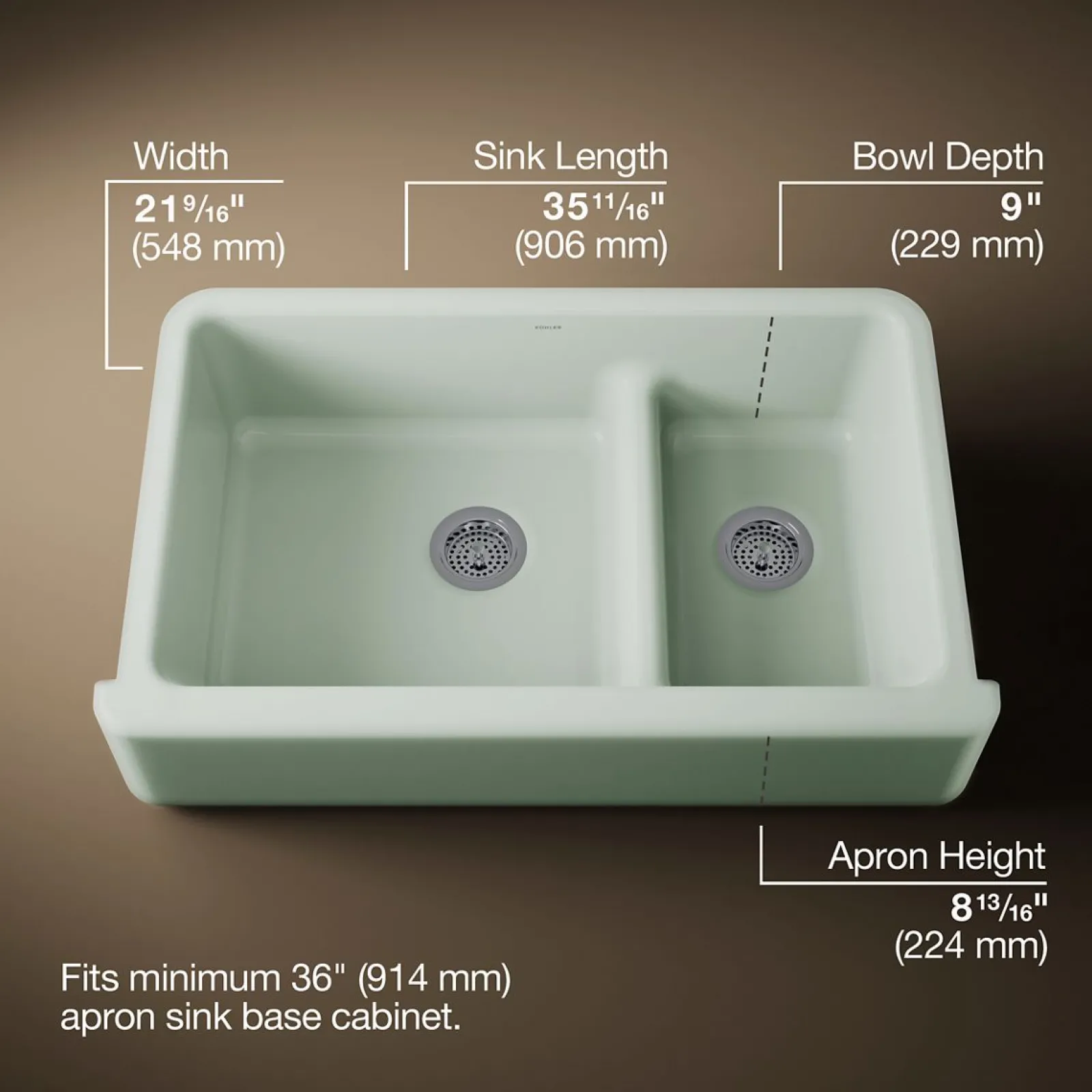 Smart Divide® 35-3/4" undermount double-bowl farmhouse kitchen sink^Kohler Outlet