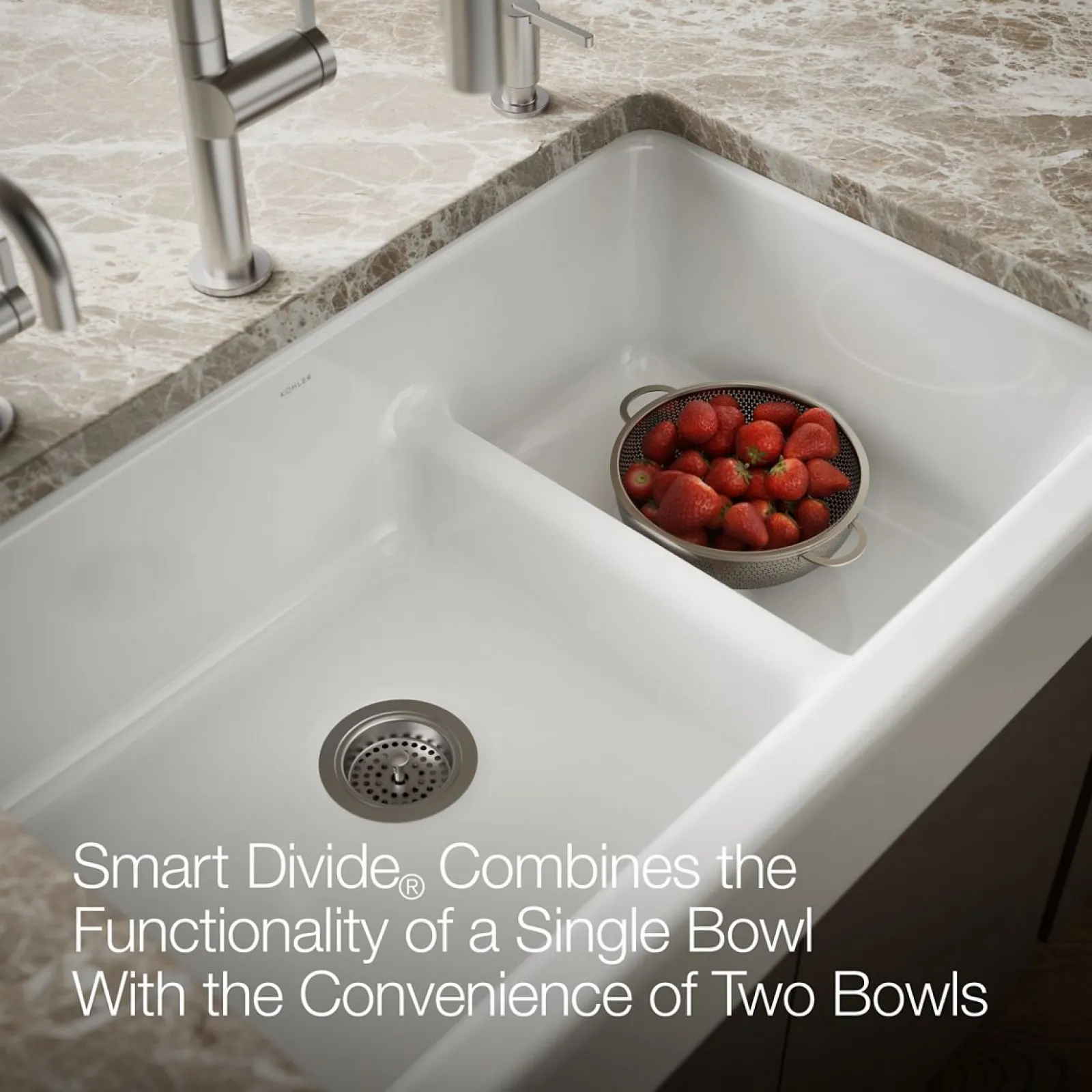 Smart Divide® 35-1/2" undermount double-bowl farmhouse kitchen sink with short apron^Kohler New