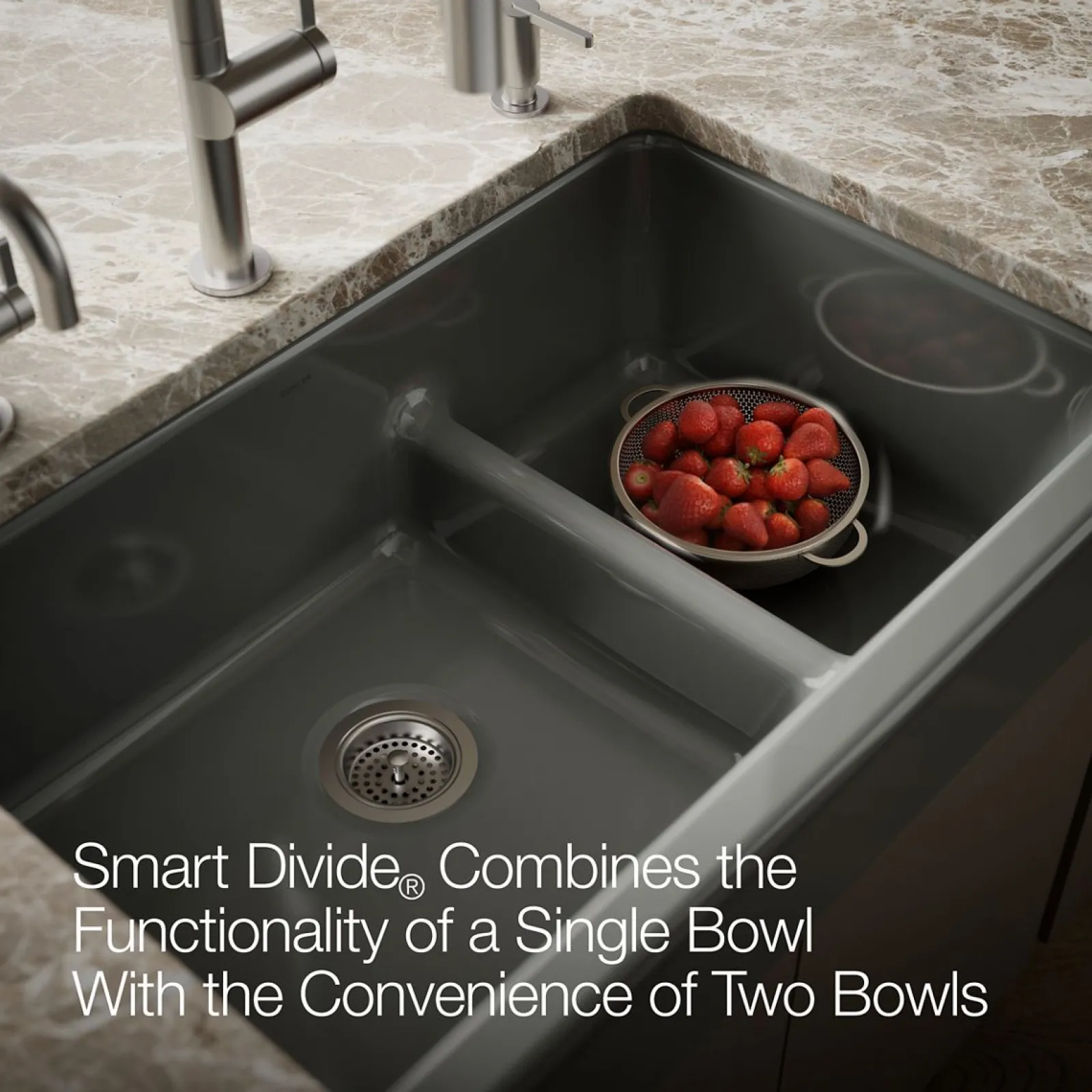 Smart Divide® 35-1/2" undermount double-bowl farmhouse kitchen sink with short apron^Kohler New