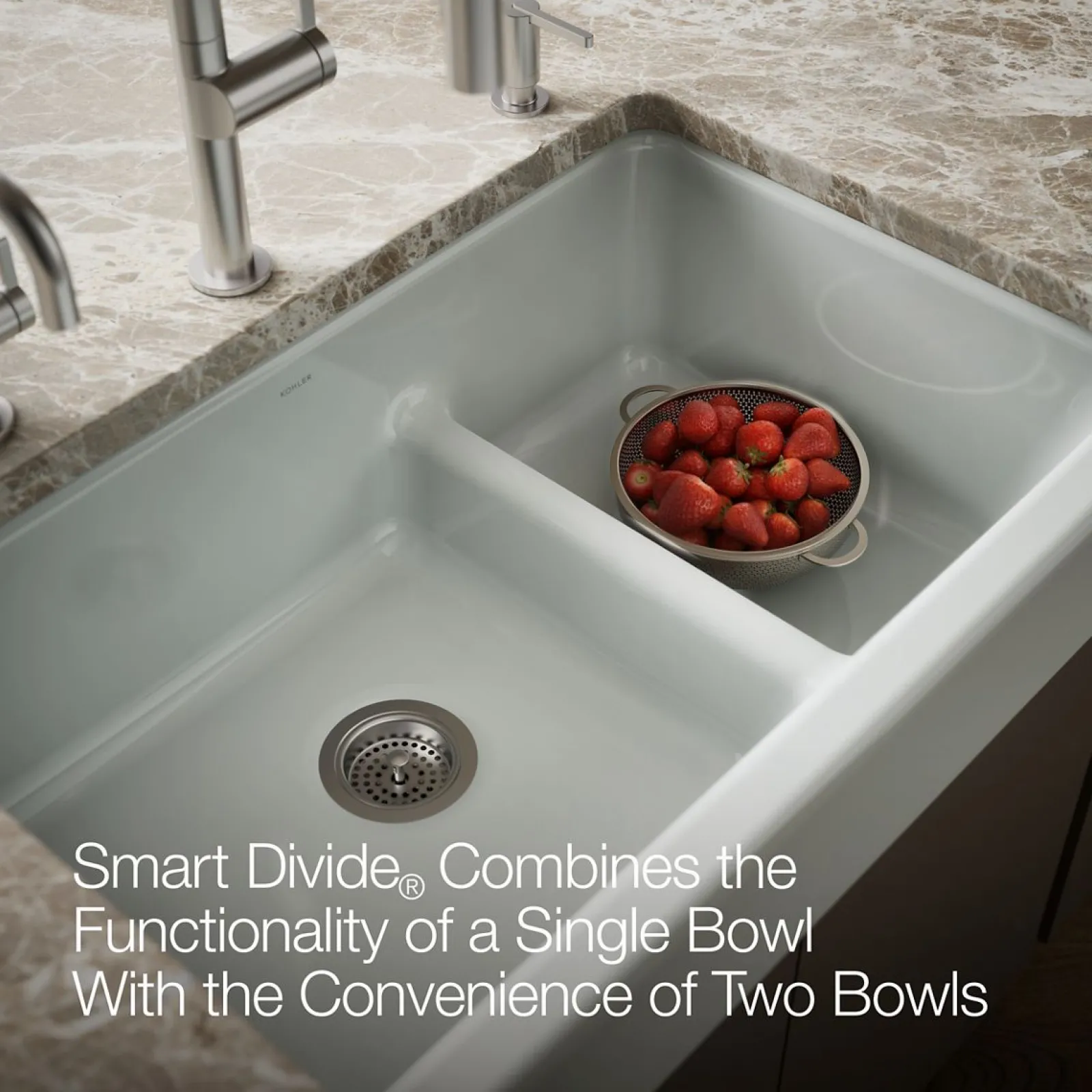 Smart Divide® 35-1/2" undermount double-bowl farmhouse kitchen sink with short apron^Kohler New