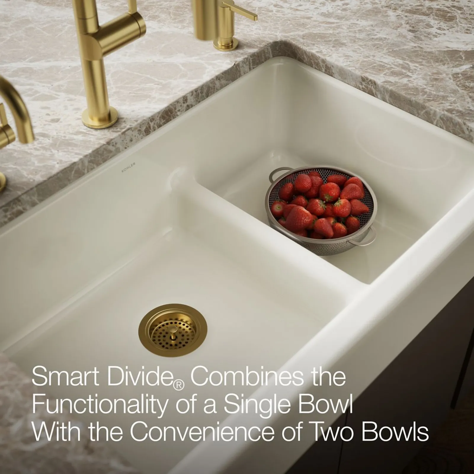 Smart Divide® 35-1/2" undermount double-bowl farmhouse kitchen sink with short apron^Kohler New
