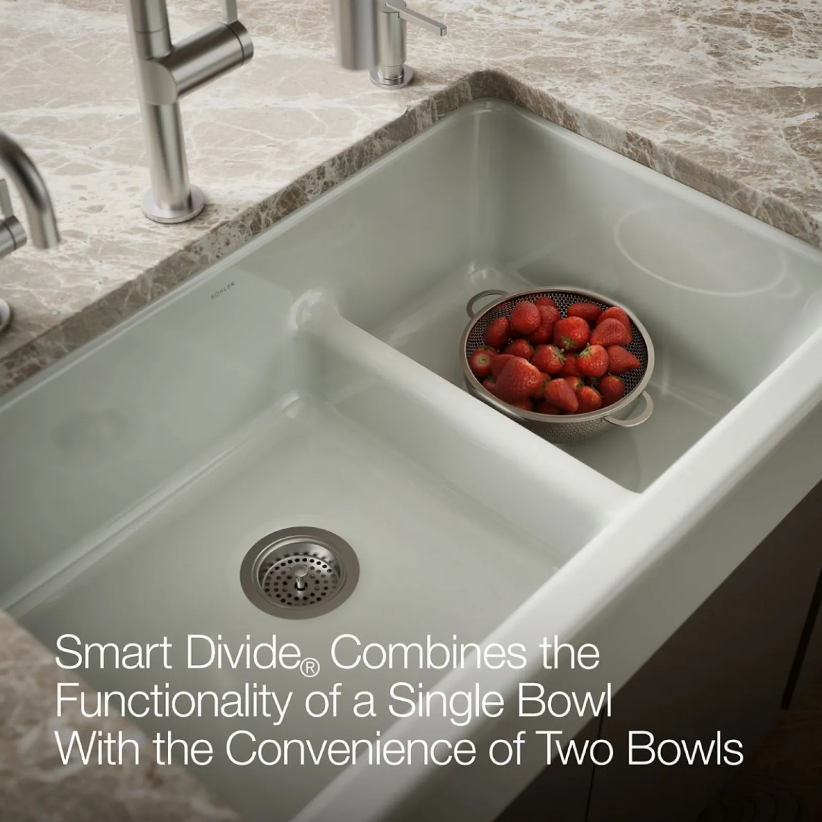 Smart Divide® 35-1/2" undermount double-bowl farmhouse kitchen sink with short apron^Kohler New
