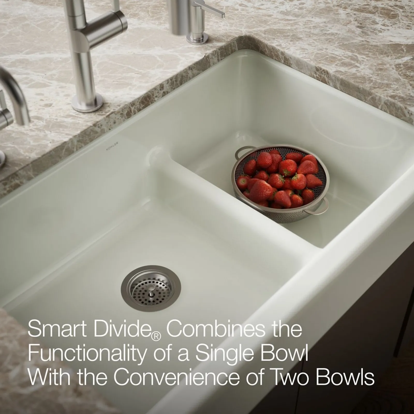 Smart Divide® 35-1/2" undermount double-bowl farmhouse kitchen sink with short apron^Kohler New