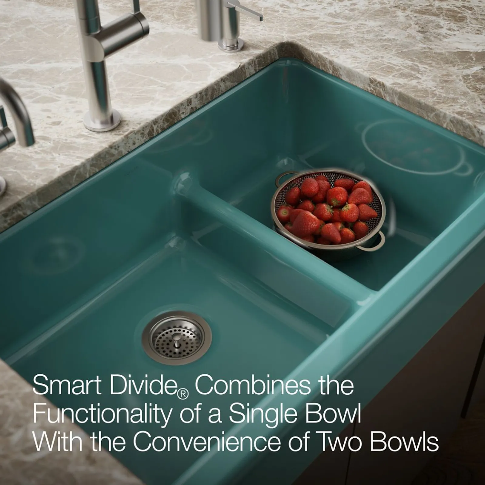 Smart Divide® 35-1/2" undermount double-bowl farmhouse kitchen sink with short apron^Kohler New