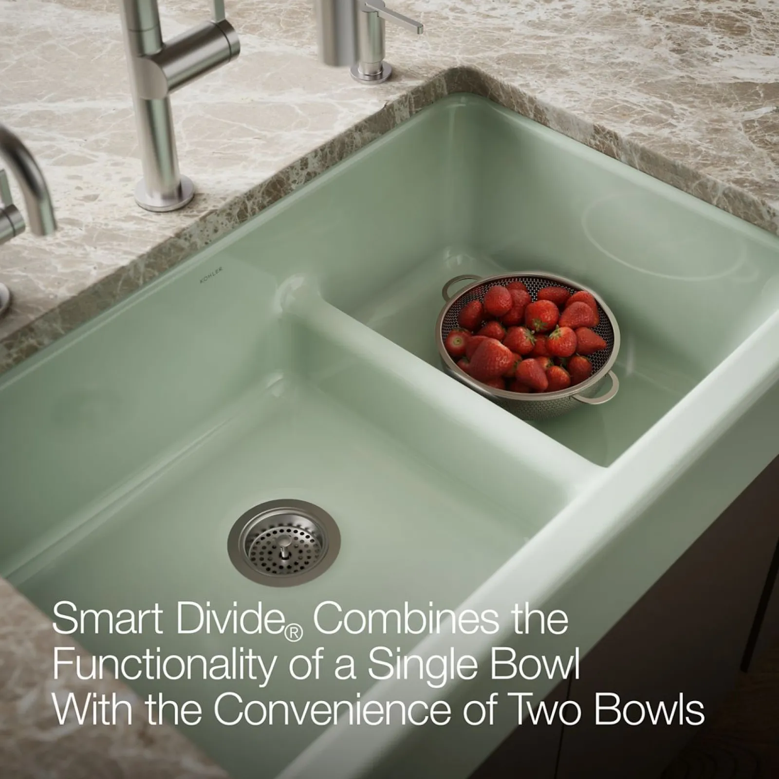Smart Divide® 35-1/2" undermount double-bowl farmhouse kitchen sink with short apron^Kohler New