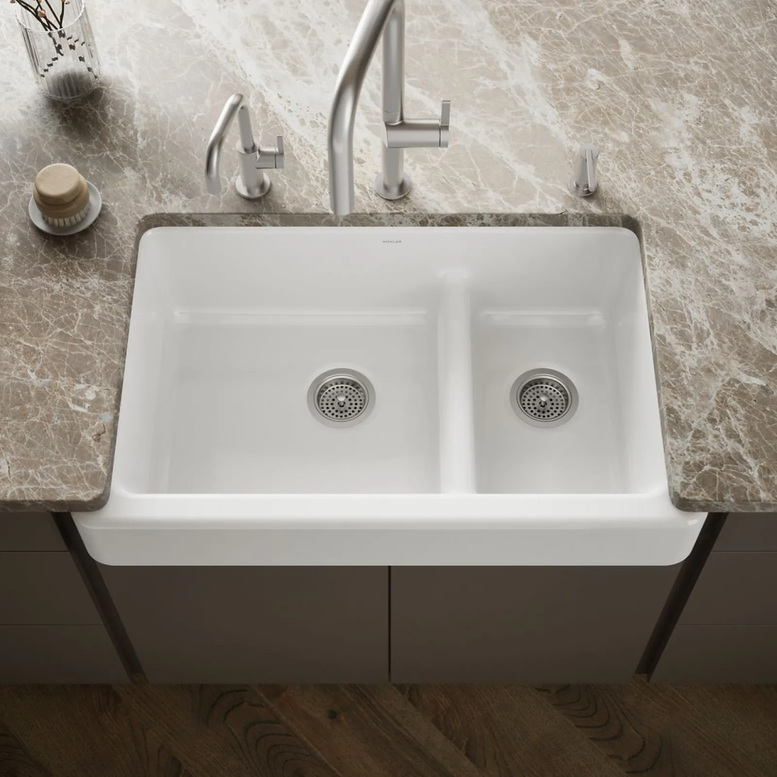 Smart Divide® 35-1/2" undermount double-bowl farmhouse kitchen sink with short apron^Kohler New