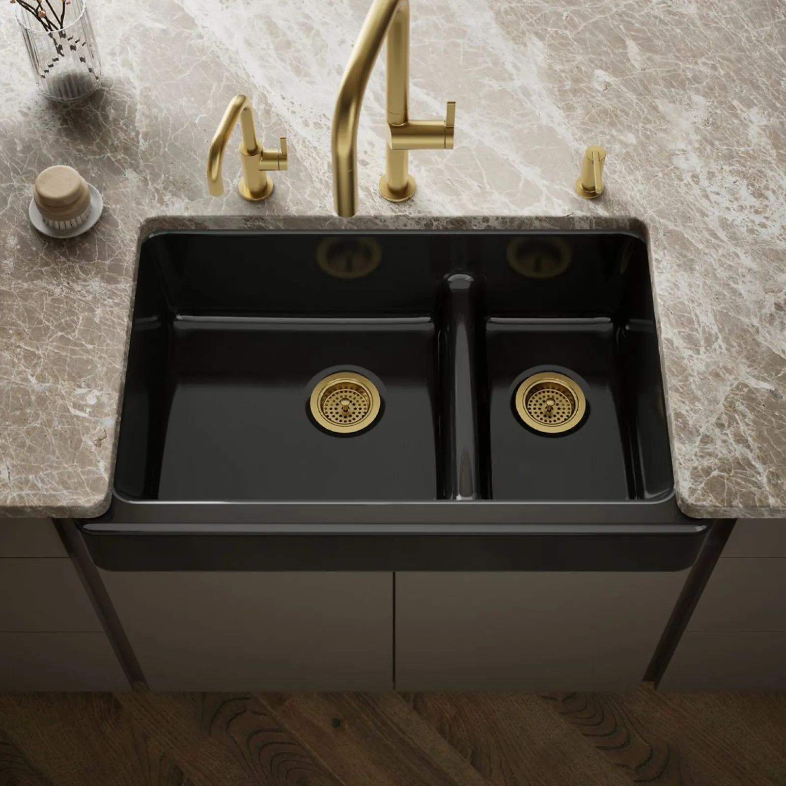 Smart Divide® 35-1/2" undermount double-bowl farmhouse kitchen sink with short apron^Kohler New