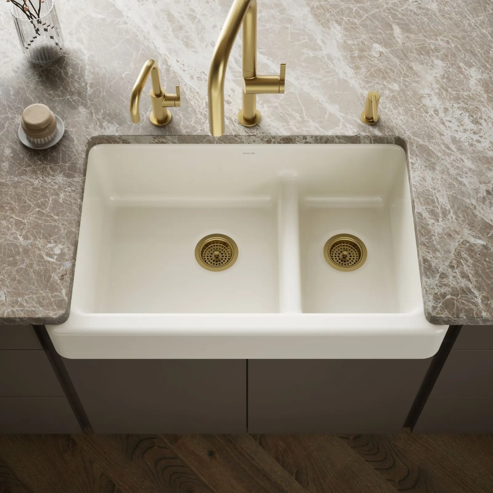 Smart Divide® 35-1/2" undermount double-bowl farmhouse kitchen sink with short apron^Kohler New