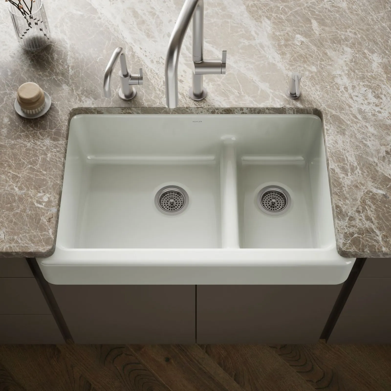 Smart Divide® 35-1/2" undermount double-bowl farmhouse kitchen sink with short apron^Kohler New