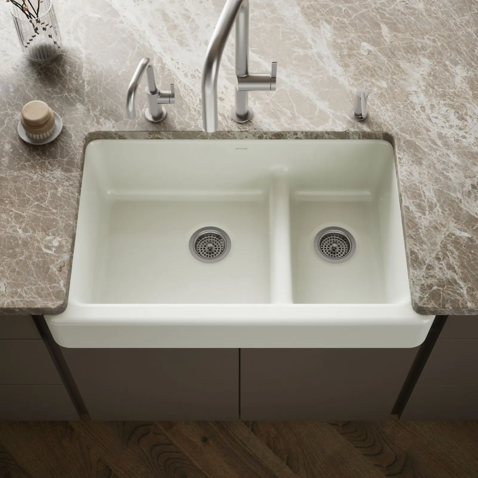 Smart Divide® 35-1/2" undermount double-bowl farmhouse kitchen sink with short apron^Kohler New