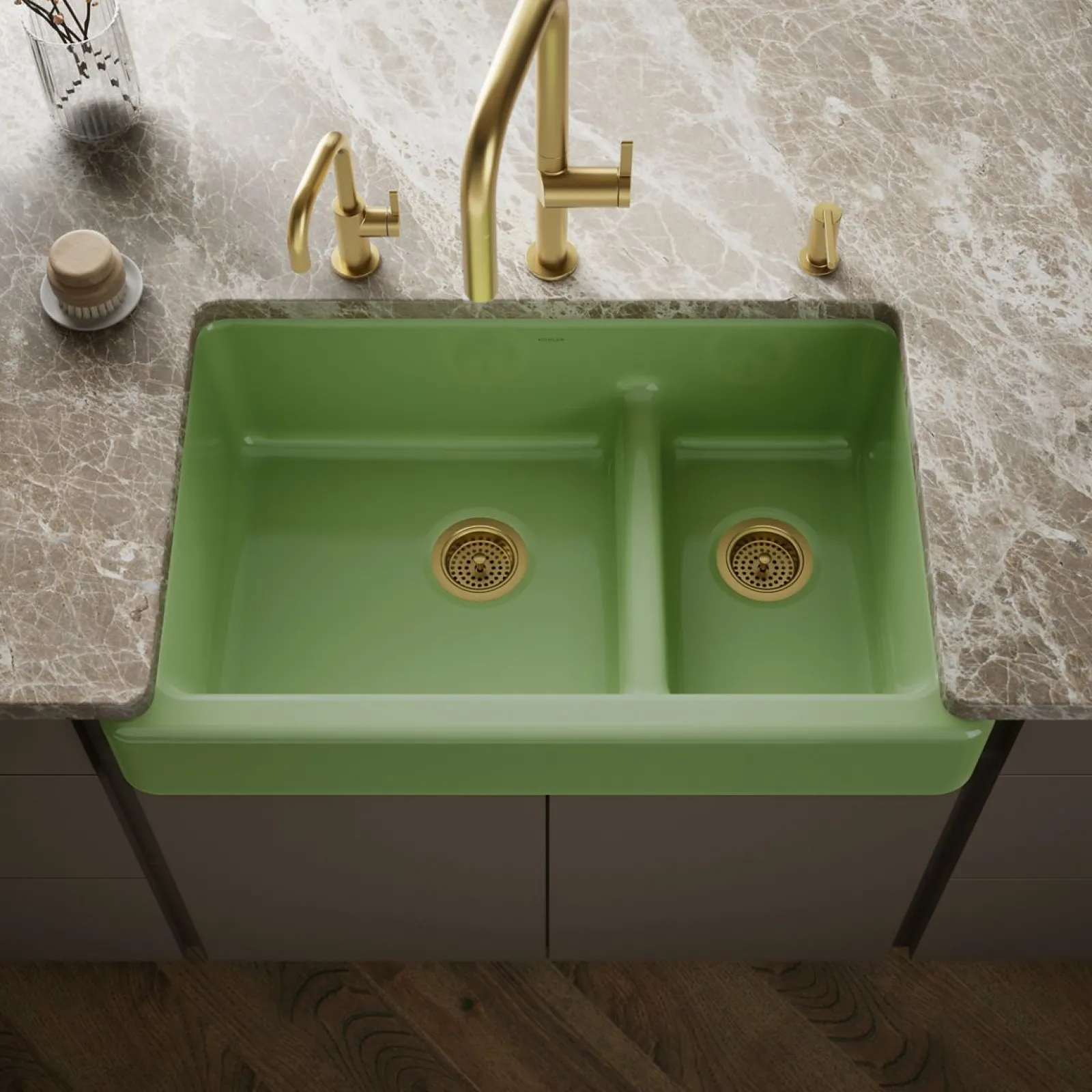 Smart Divide® 35-1/2" undermount double-bowl farmhouse kitchen sink with short apron^Kohler New