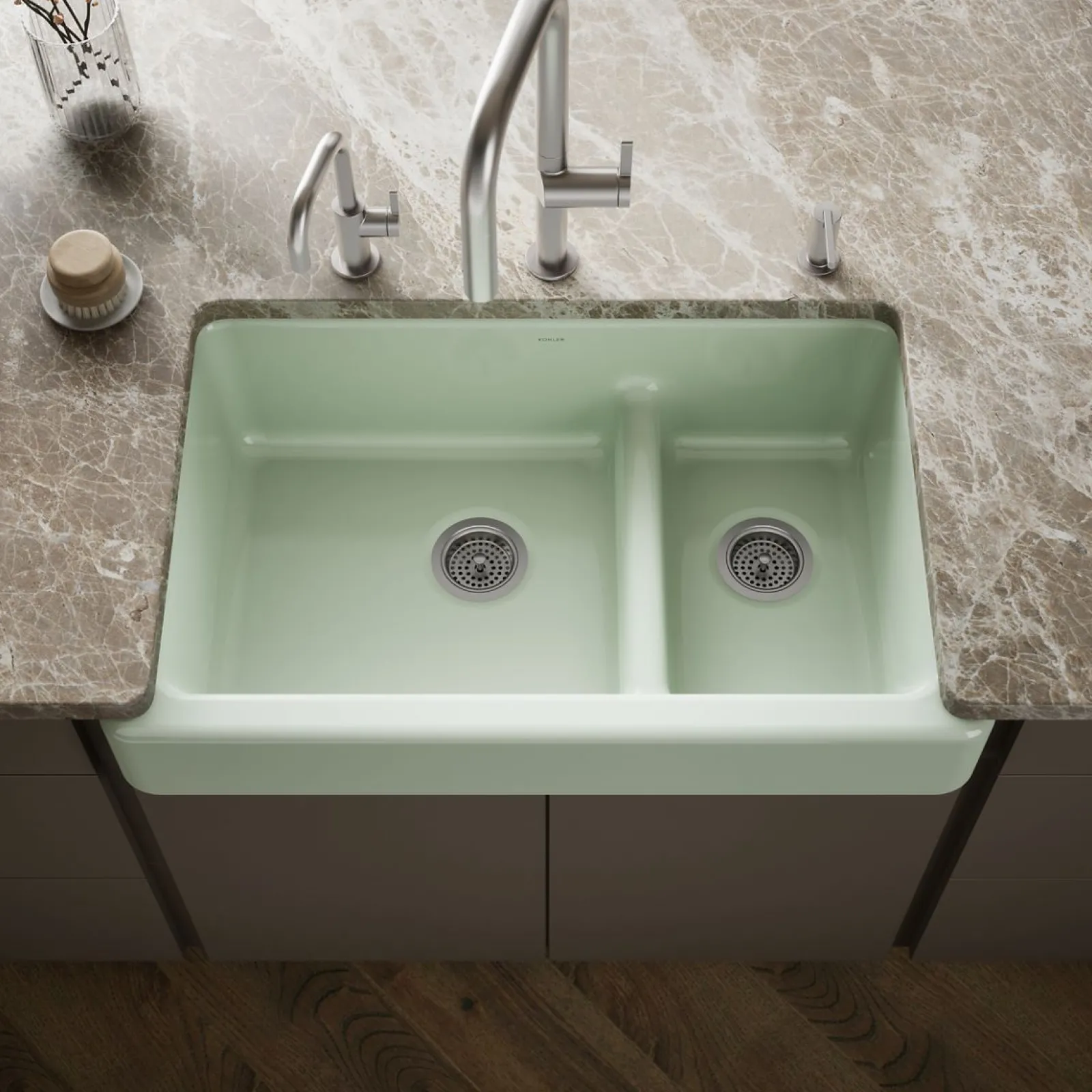 Smart Divide® 35-1/2" undermount double-bowl farmhouse kitchen sink with short apron^Kohler New