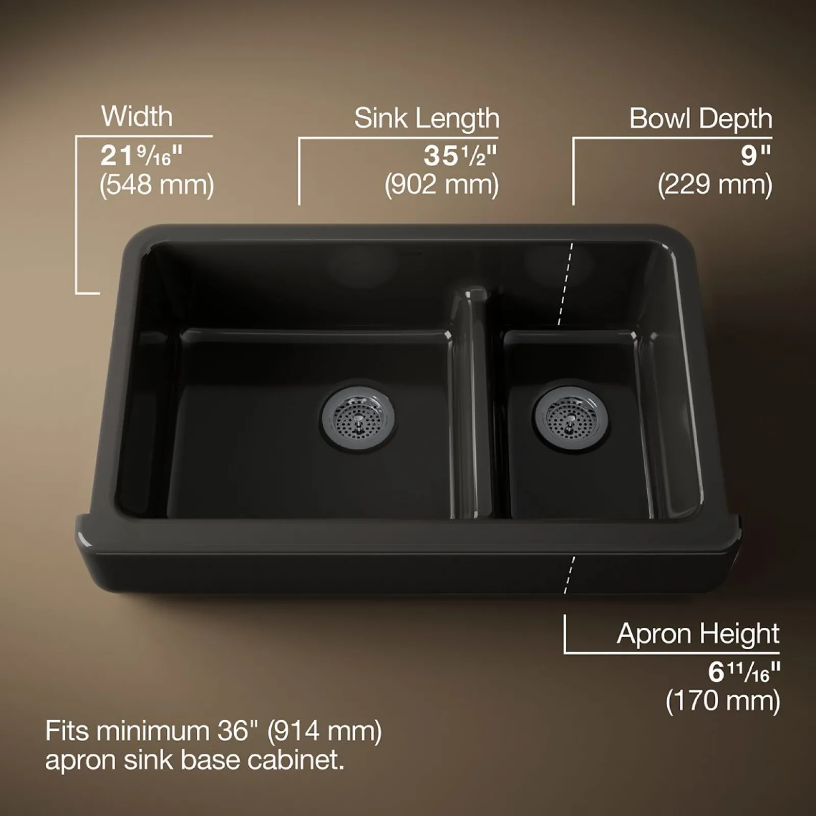 Smart Divide® 35-1/2" undermount double-bowl farmhouse kitchen sink with short apron^Kohler New