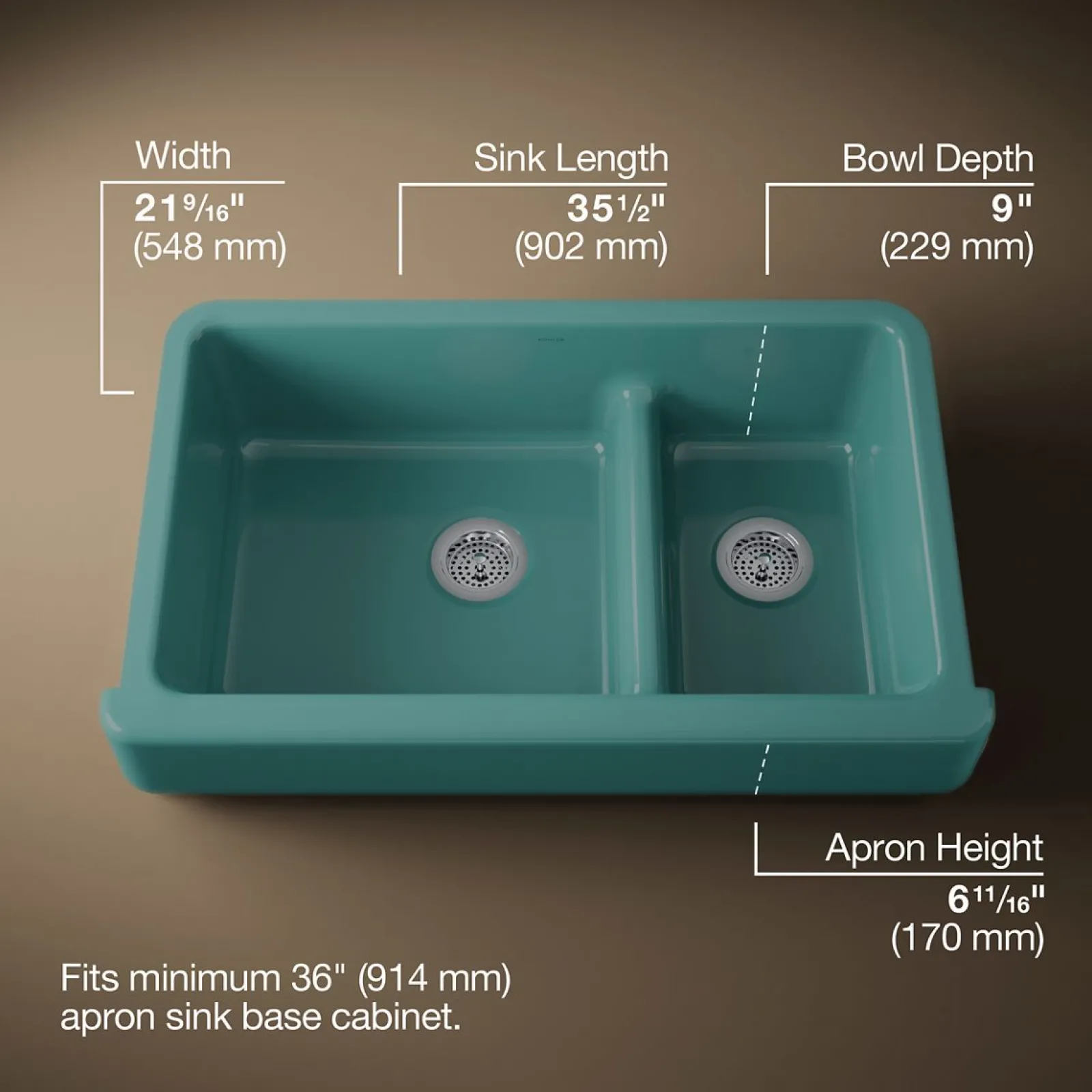 Smart Divide® 35-1/2" undermount double-bowl farmhouse kitchen sink with short apron^Kohler New