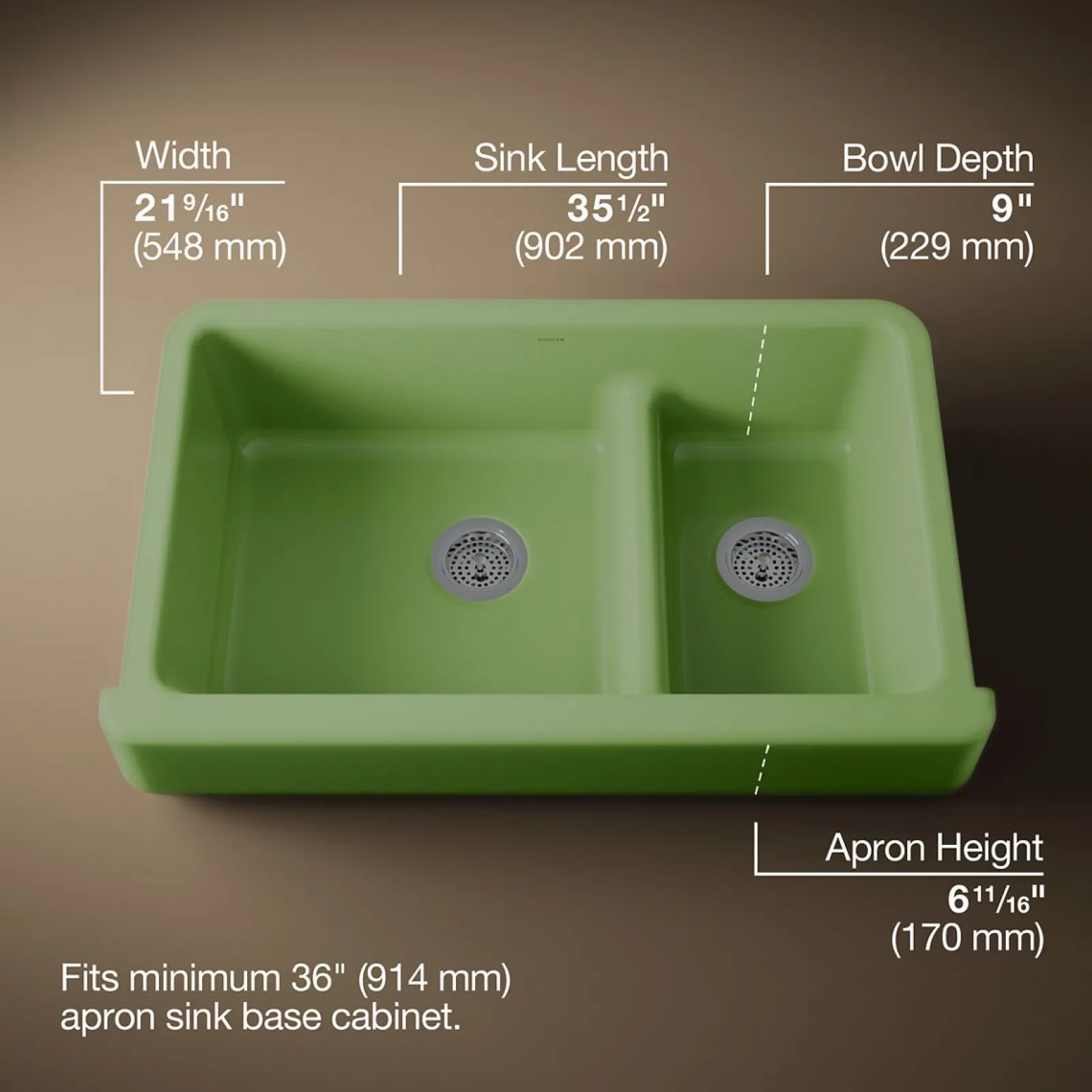 Smart Divide® 35-1/2" undermount double-bowl farmhouse kitchen sink with short apron^Kohler New