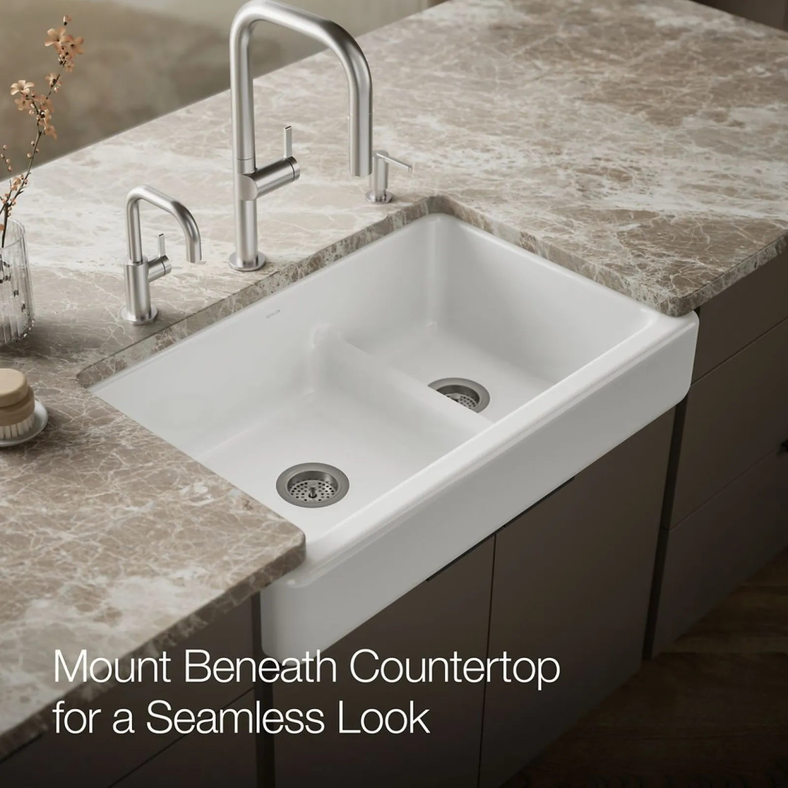 Smart Divide® 35-1/2" undermount double-bowl farmhouse kitchen sink with short apron^Kohler New