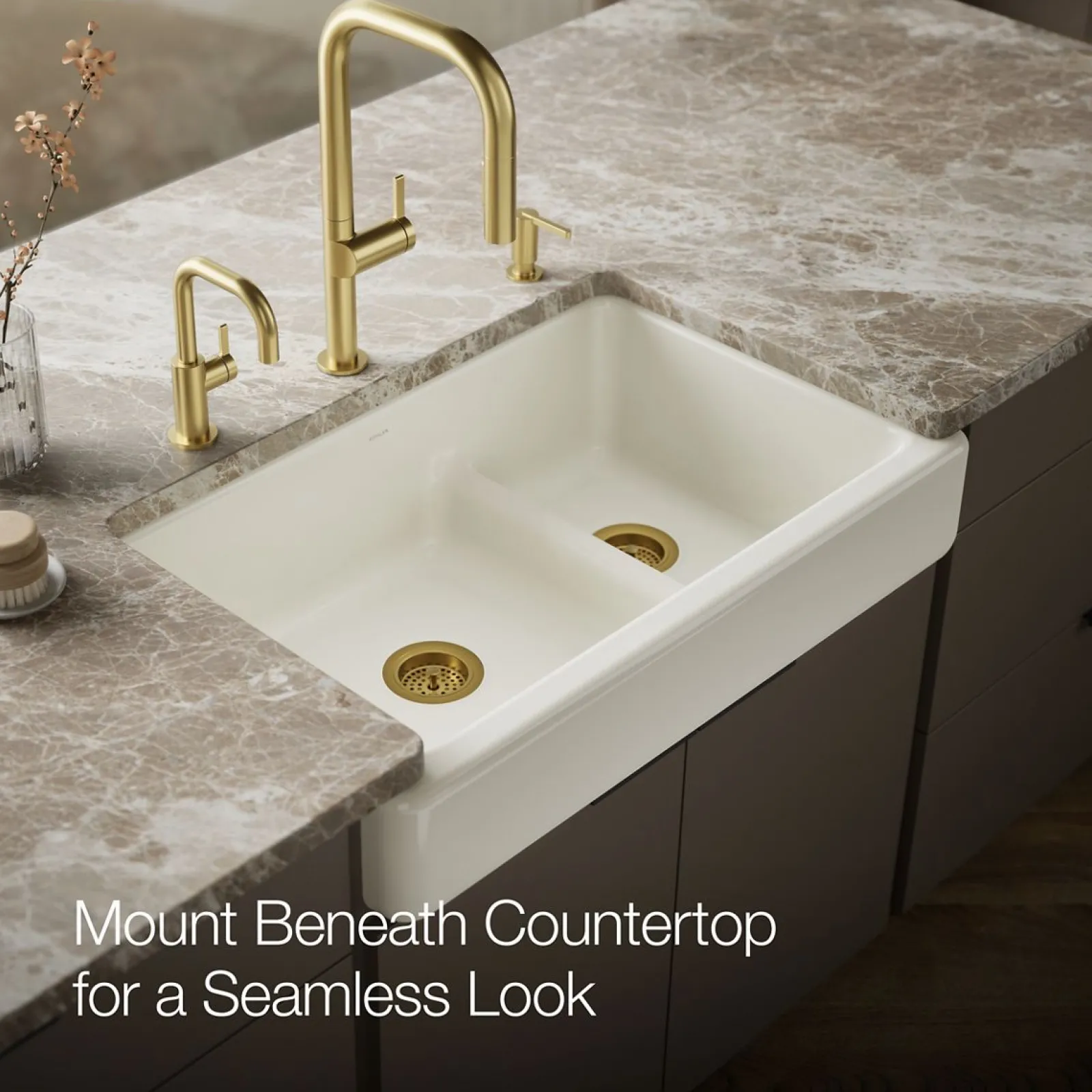 Smart Divide® 35-1/2" undermount double-bowl farmhouse kitchen sink with short apron^Kohler New