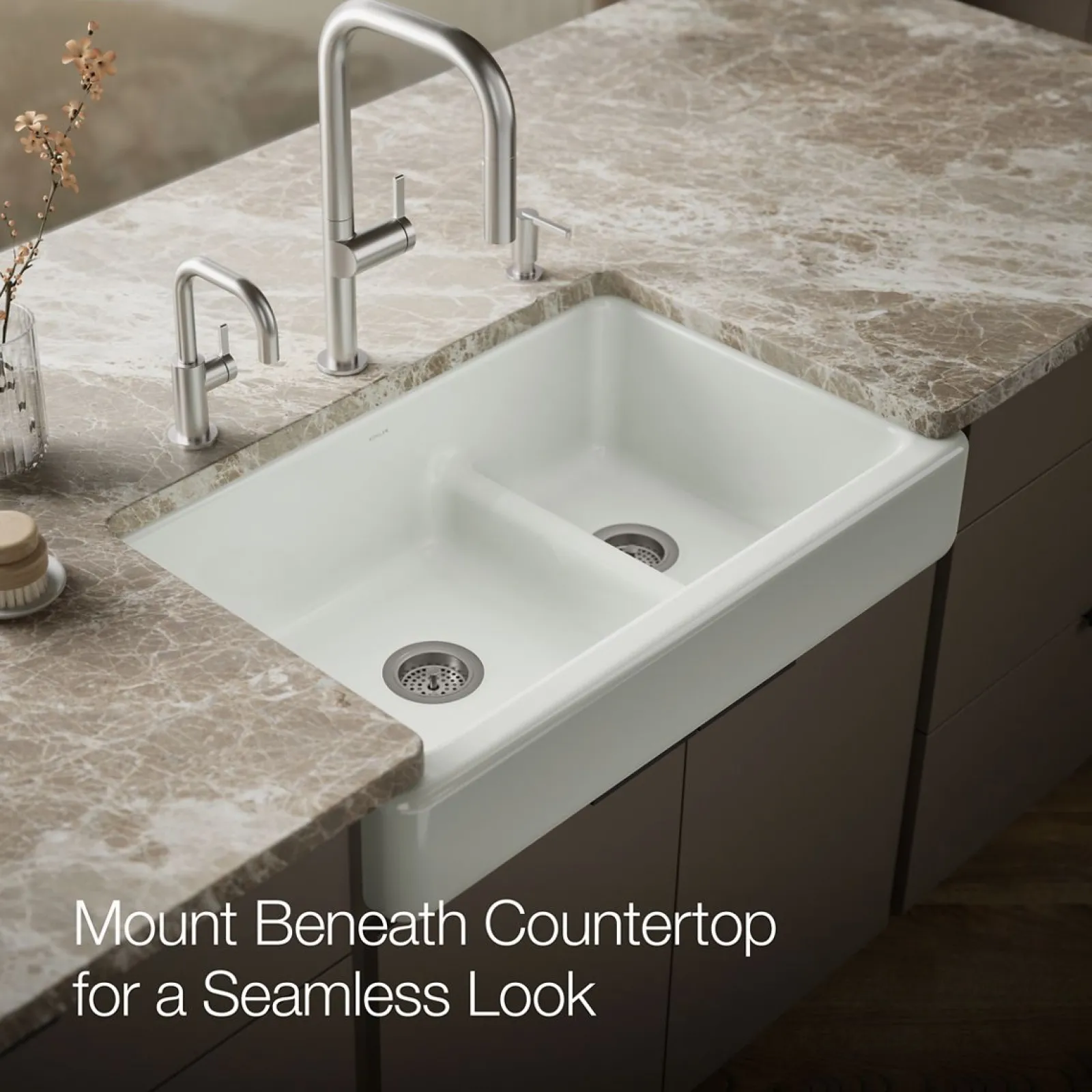 Smart Divide® 35-1/2" undermount double-bowl farmhouse kitchen sink with short apron^Kohler New