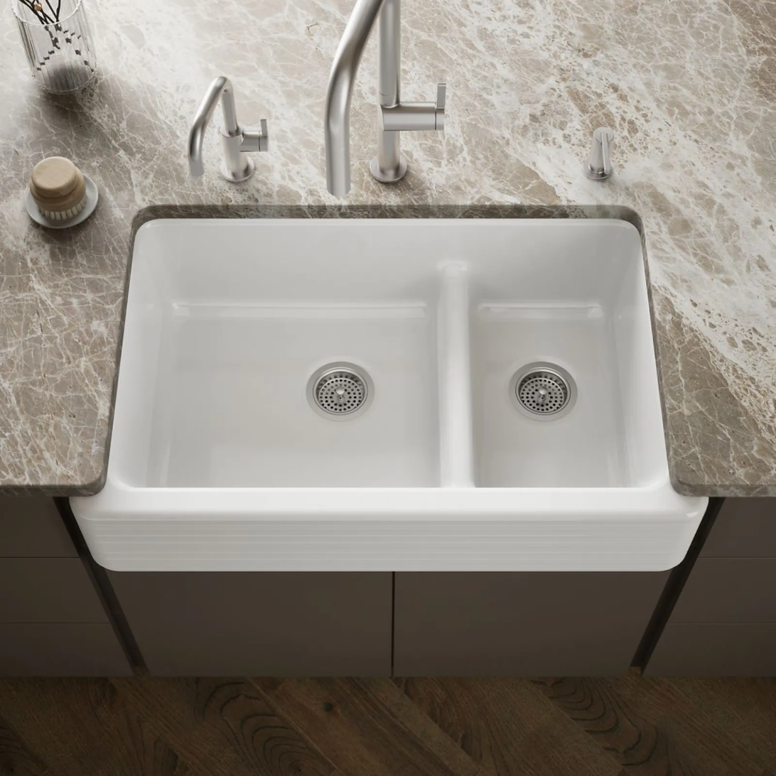 Smart Divide® 35-11/16" undermount double-bowl farmhouse kitchen sink^Kohler