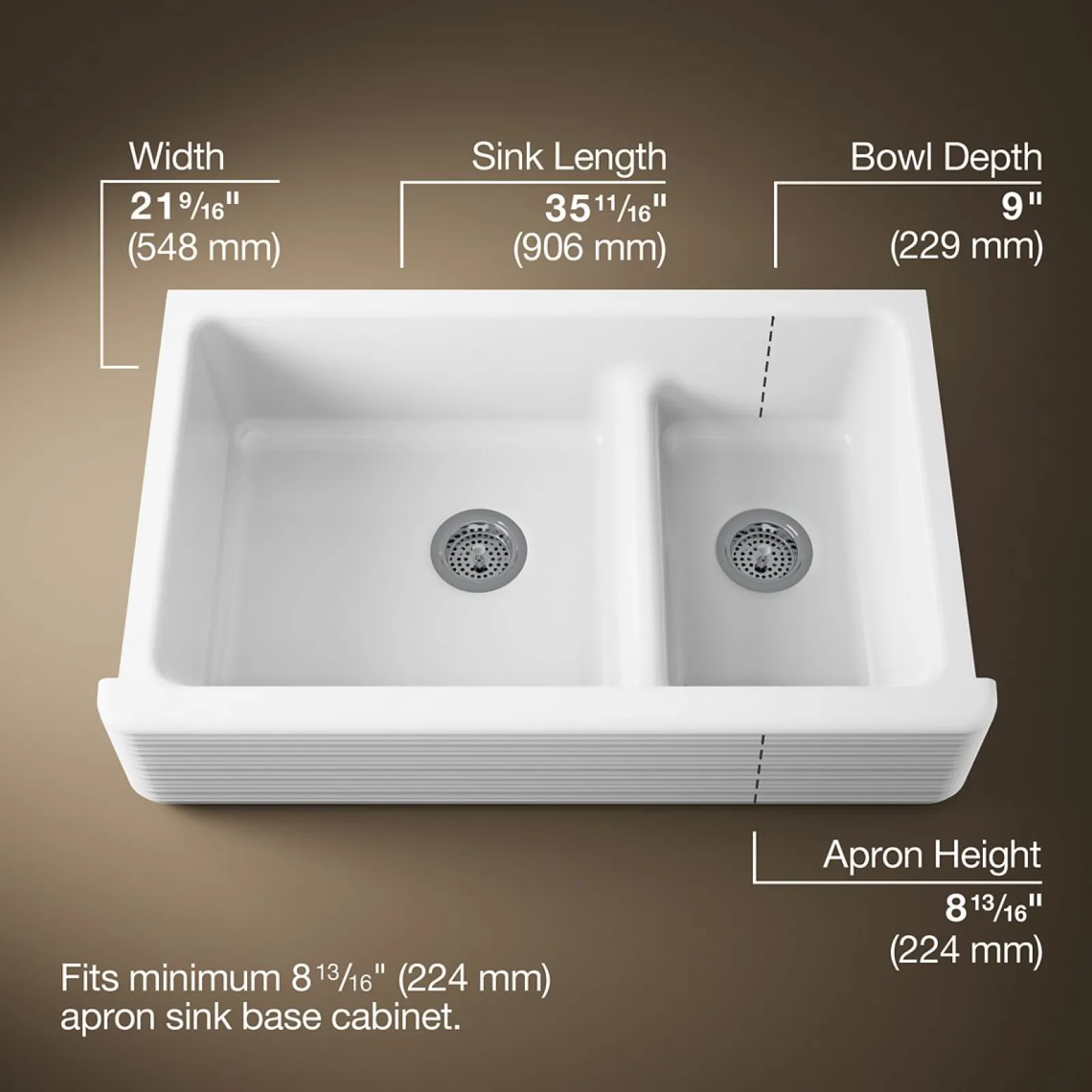 Smart Divide® 35-11/16" undermount double-bowl farmhouse kitchen sink^Kohler