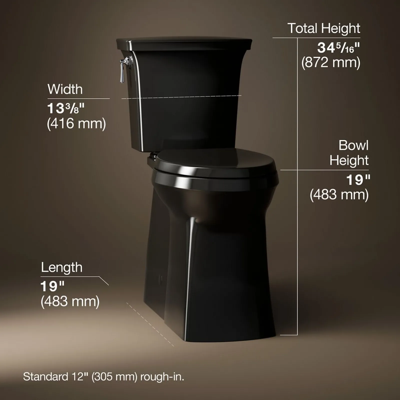 Tall two-piece elongated toilet with skirted trapway, 1.28 gpf^Kohler Hot