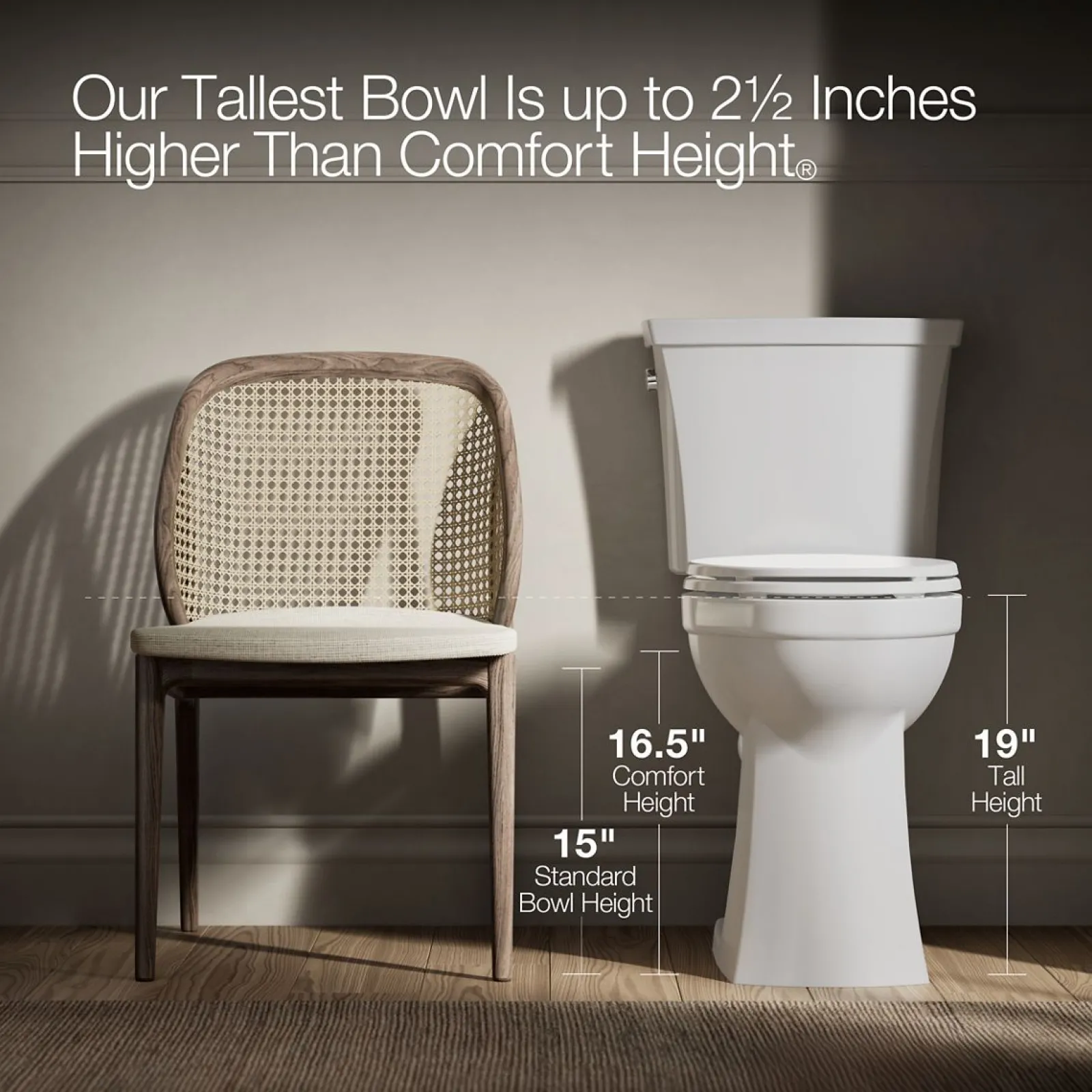 Tall two-piece round-front toilet, 1.28 gpf^Kohler