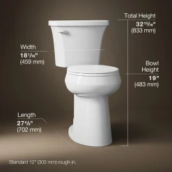 Tall two-piece round-front toilet, 1.28 gpf^Kohler