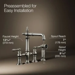 Three-hole bridge bar sink faucet with side sprayer^Kohler Outlet