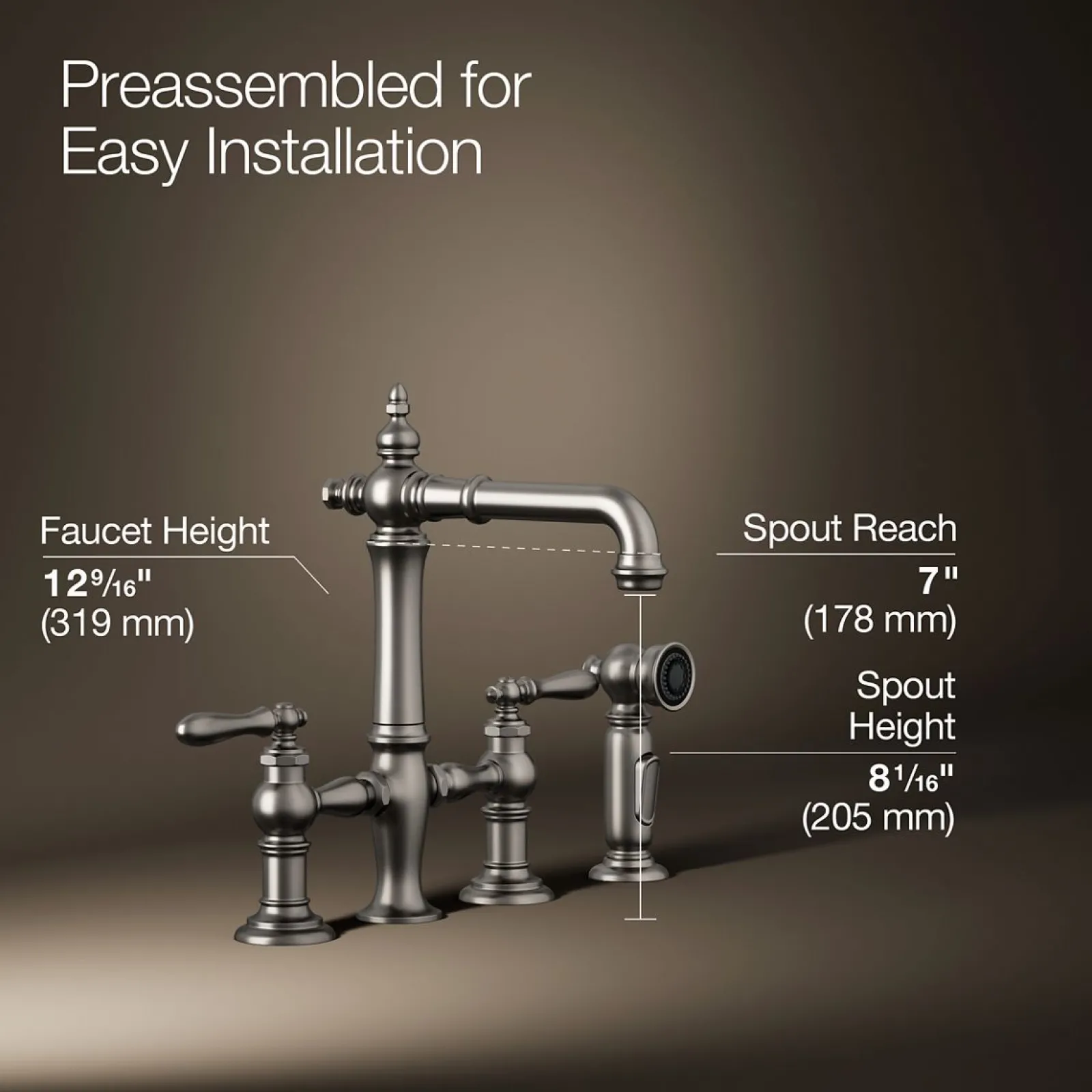 Three-hole bridge bar sink faucet with side sprayer^Kohler Outlet